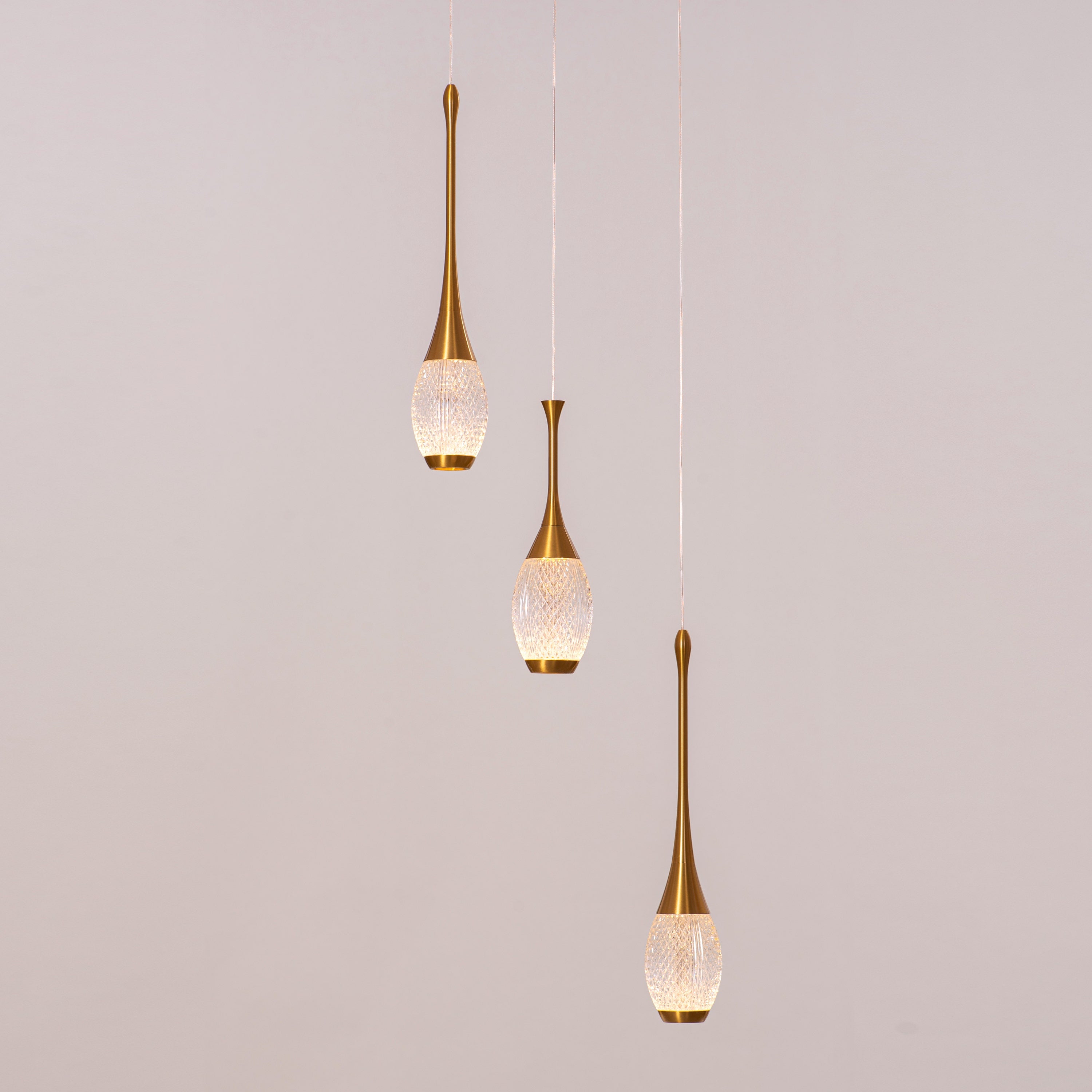 Perfect Landing (Medium, Gold, White, Dimmable LED with Remote Control) Textured Glass Pendant Light