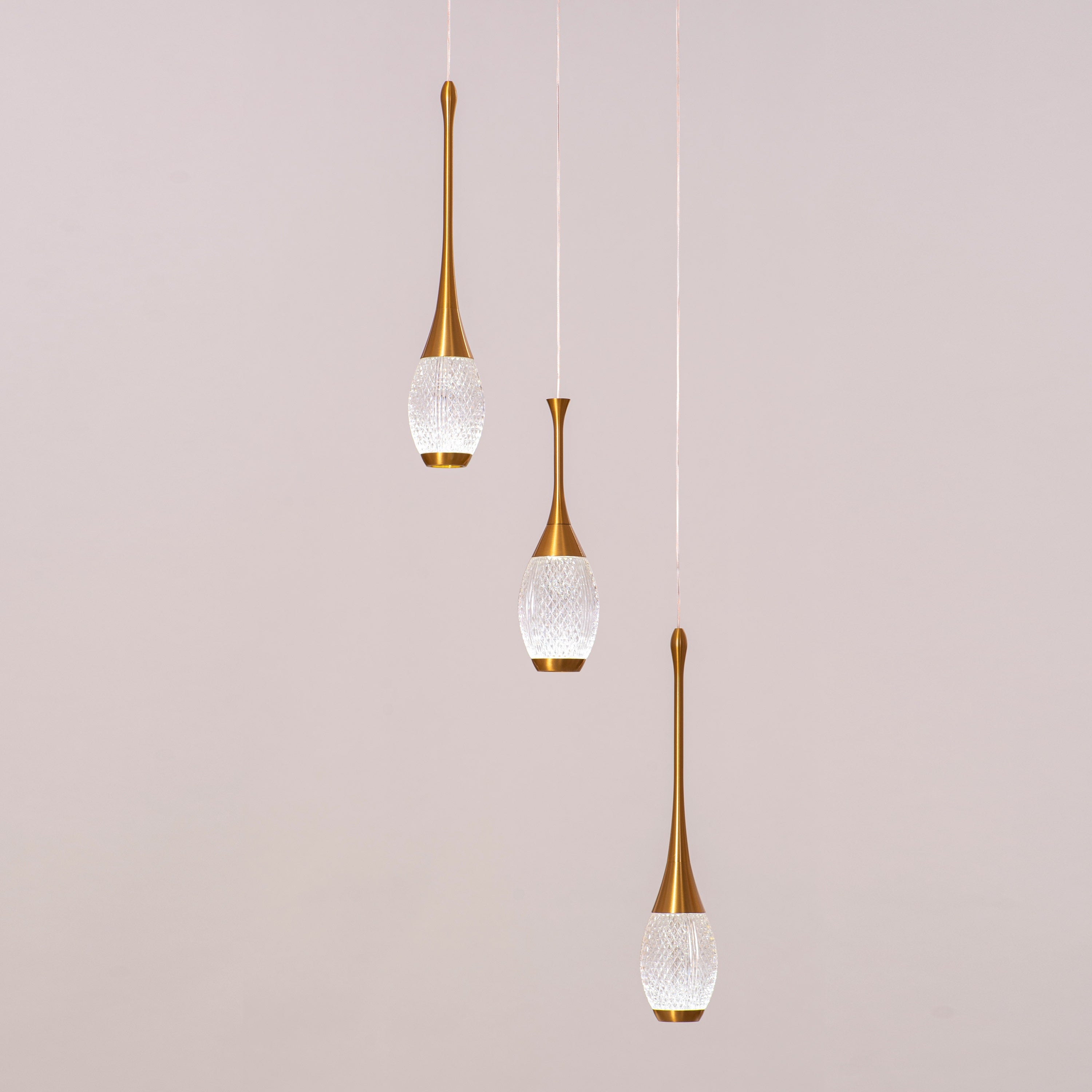Perfect Landing (Medium, Gold, White, Dimmable LED with Remote Control) Textured Glass Pendant Light