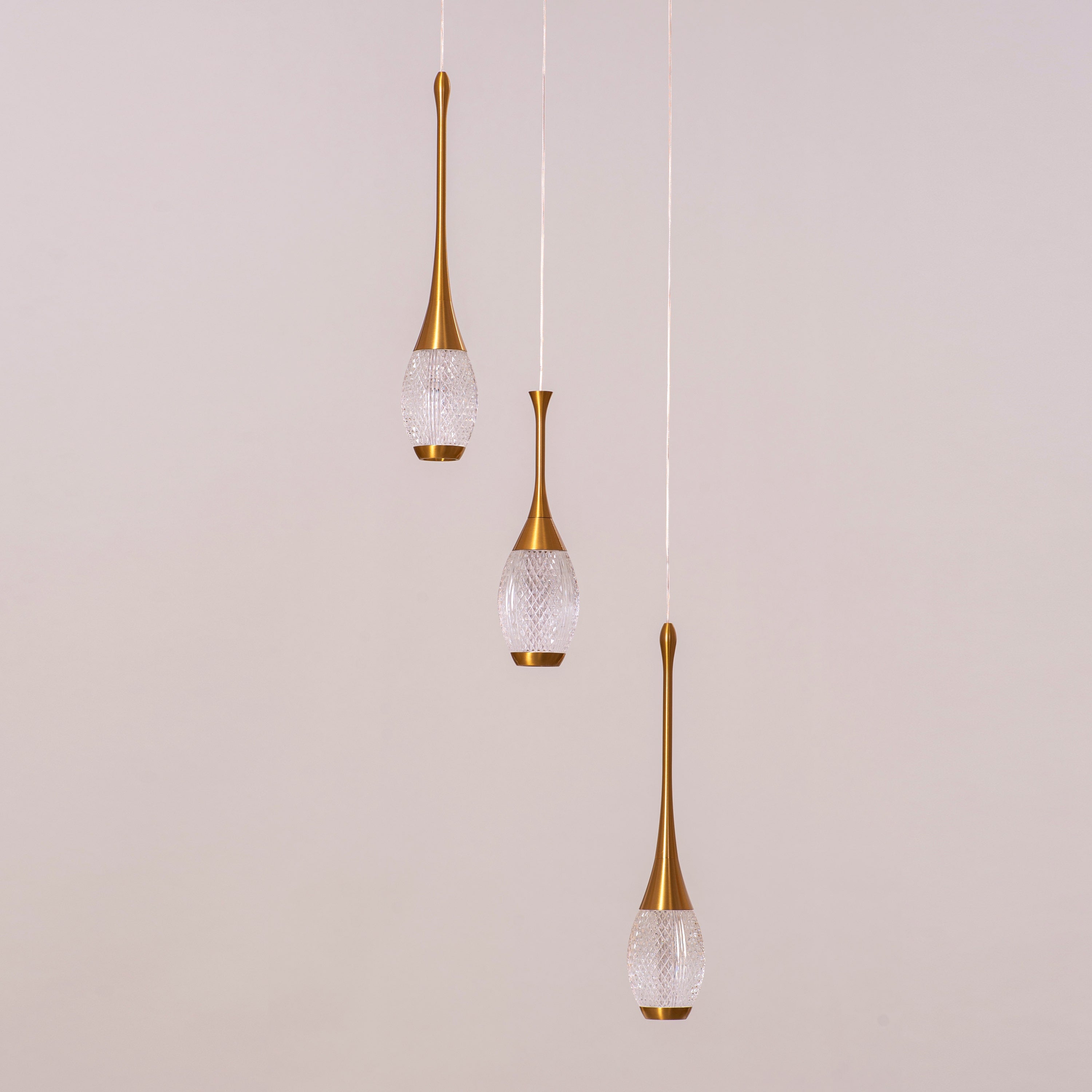 Perfect Landing (Medium, Gold, White, Dimmable LED with Remote Control) Textured Glass Pendant Light
