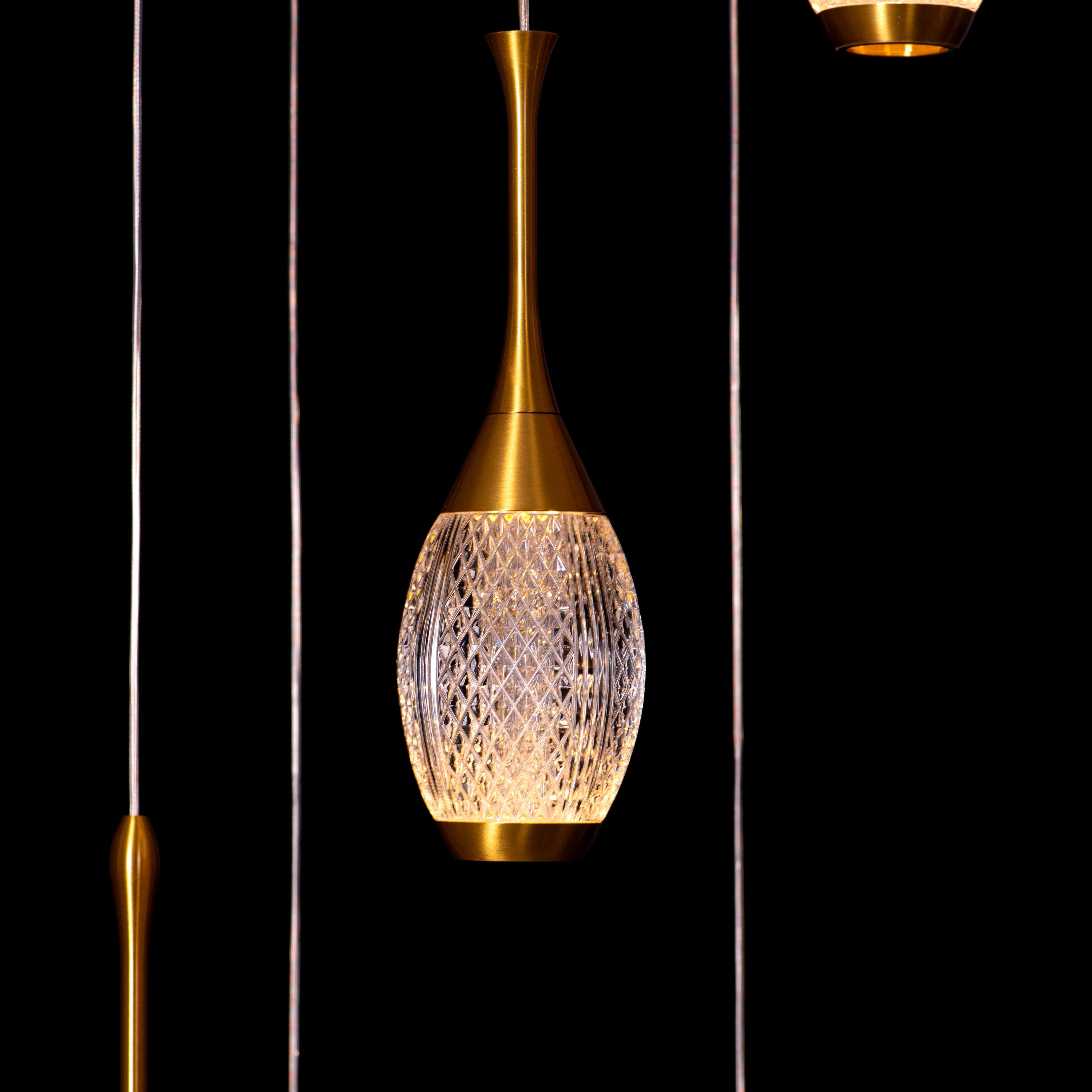 Perfect Landing (Medium, Gold, White, Dimmable LED with Remote Control) Textured Glass Pendant Light