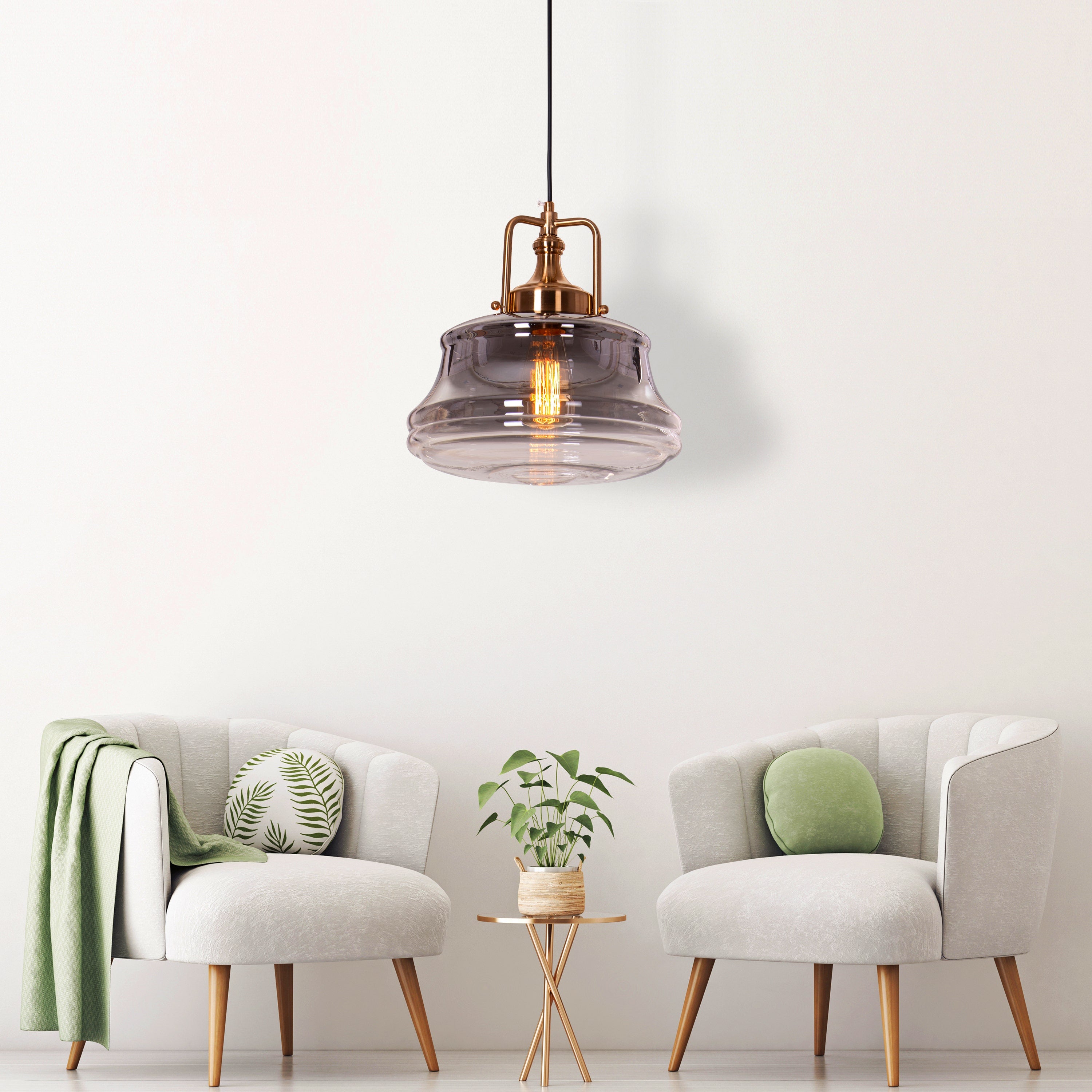Eyes Closed (Gold, Smokey Grey) Clear Glass Pendant Light