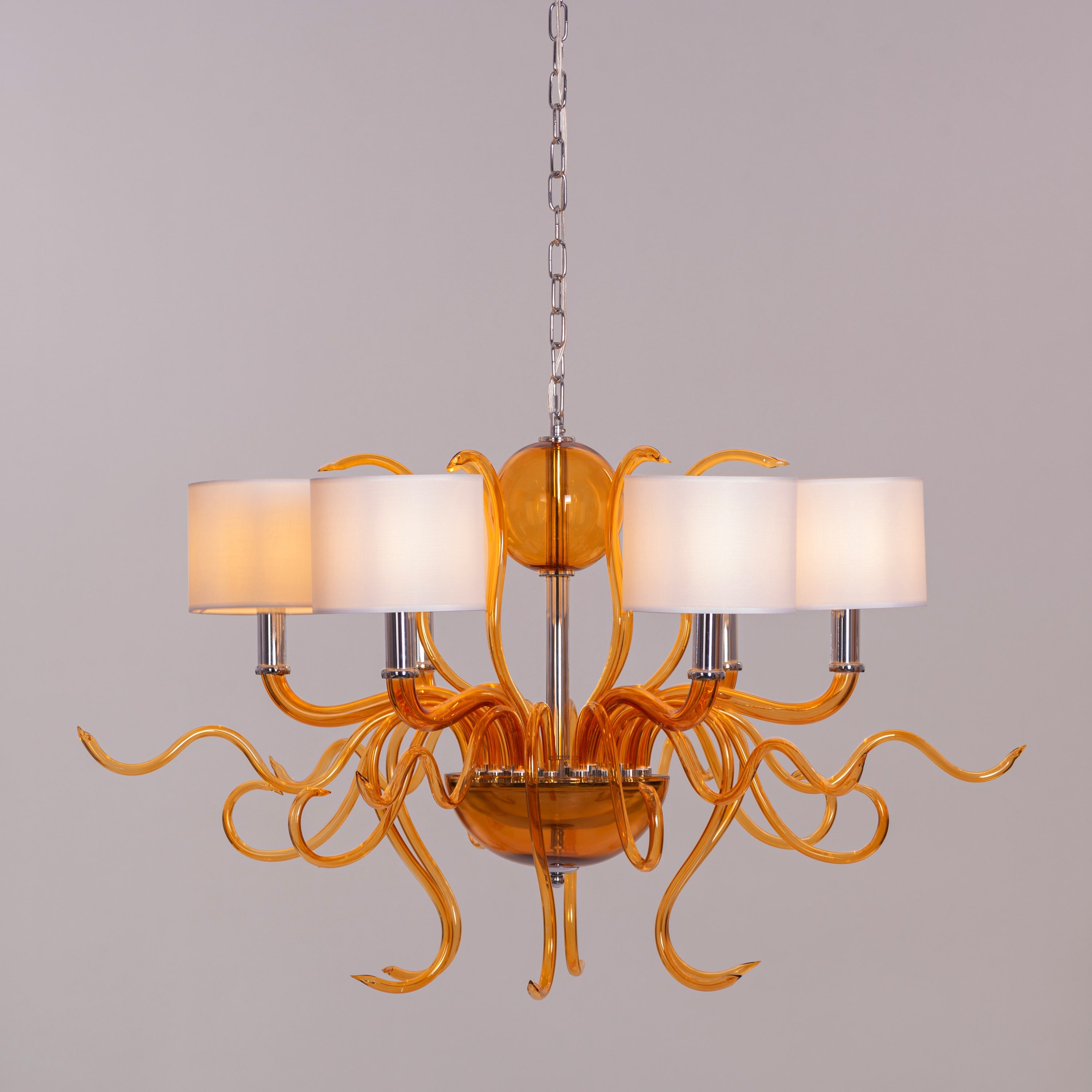 Mixed Emotions (Large, Chrome, Amber, White) Clear Glass Chandelier