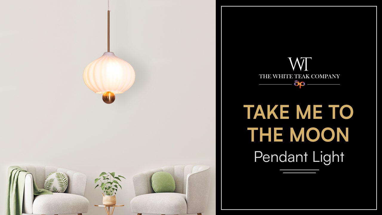 Take Me To The Moon (Gold, White) Frosted Glass Pendant Light