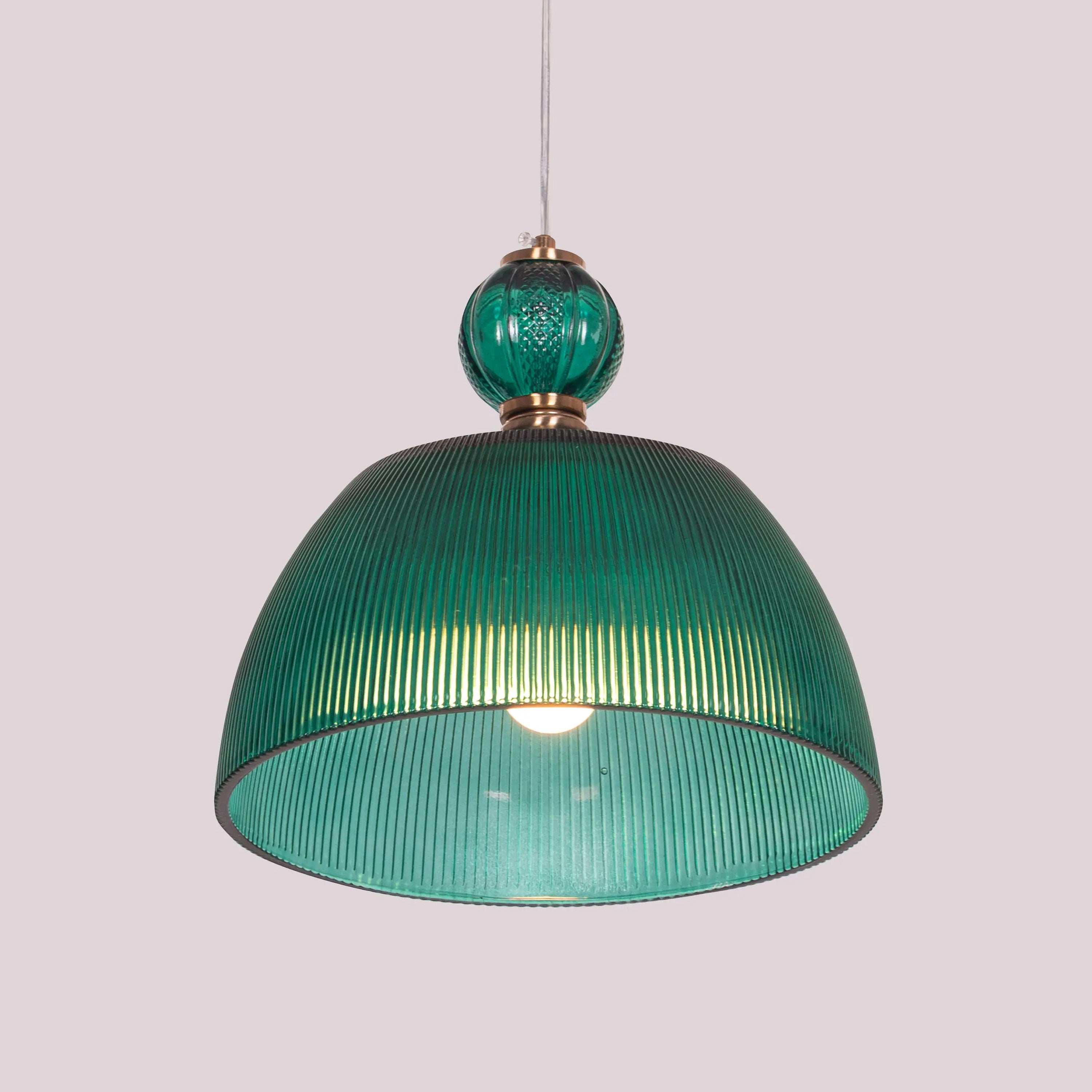 Teal Twist (Green, Gold) Textured Glass Pendant Light