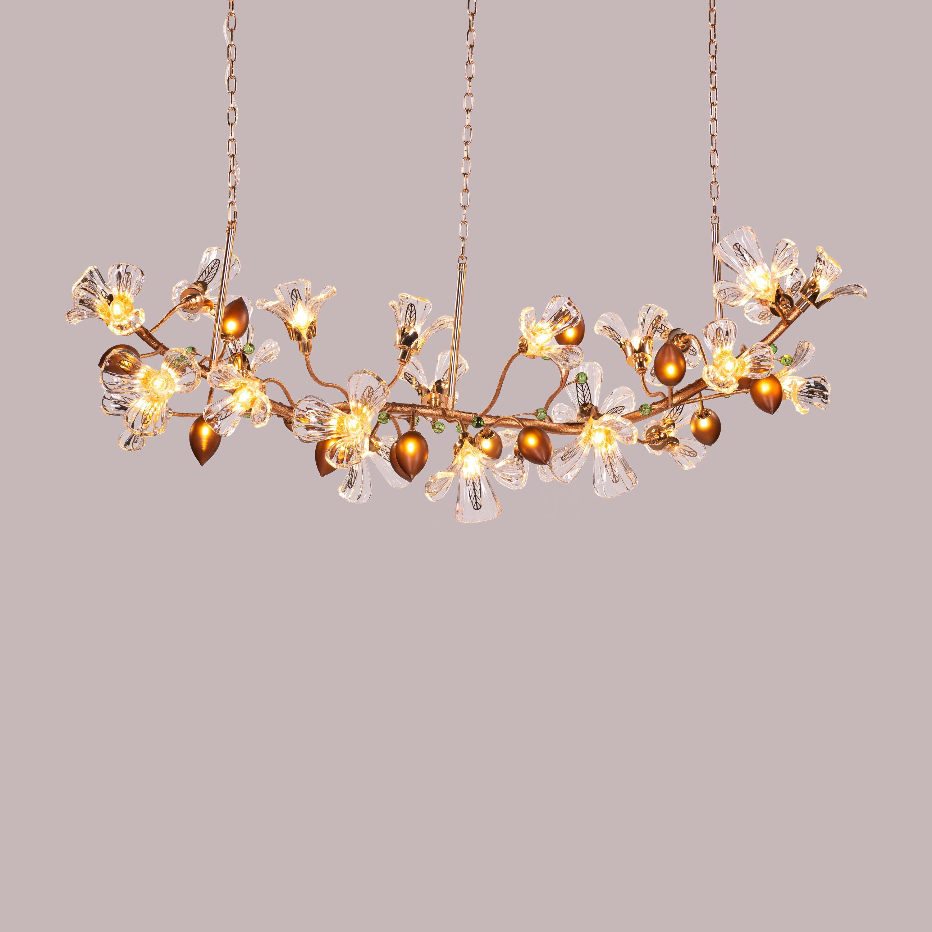 Harubana Splash (Large, Rose Gold, Clear & Amber) Textured Glass Chandelier