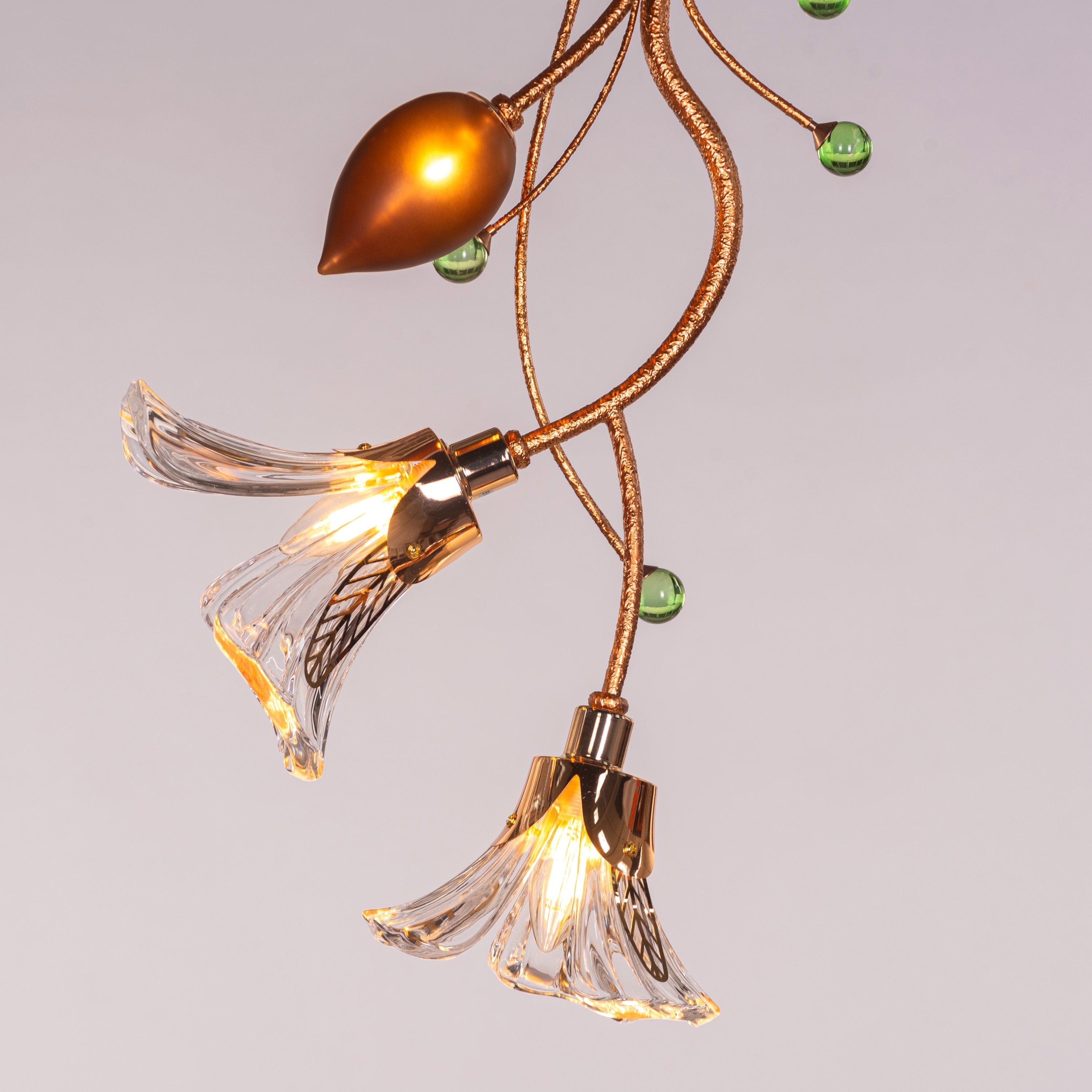 Harubana Blossom (Rose Gold, Clear Amber) Textured Glass Pendant Light