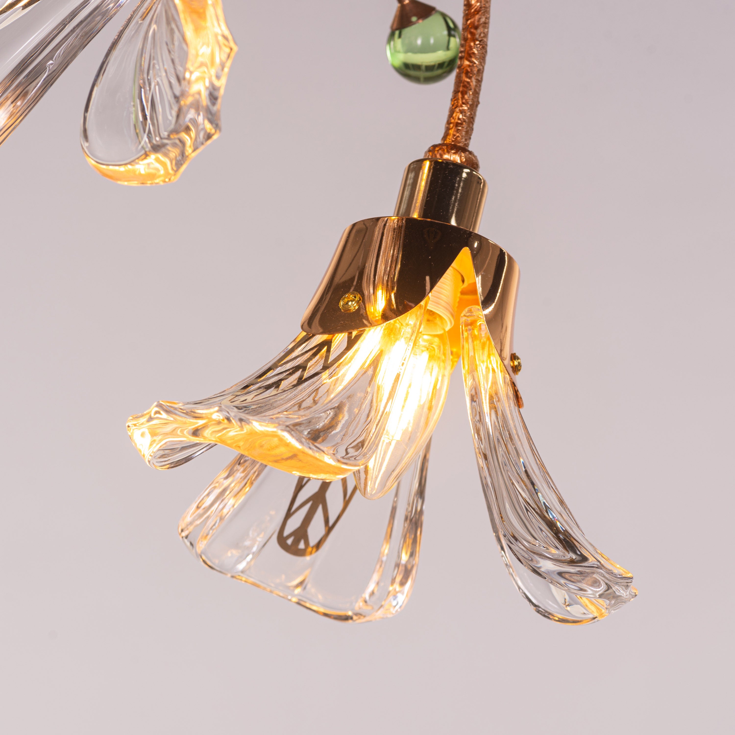 Harubana Blossom (Rose Gold, Clear Amber) Textured Glass Pendant Light