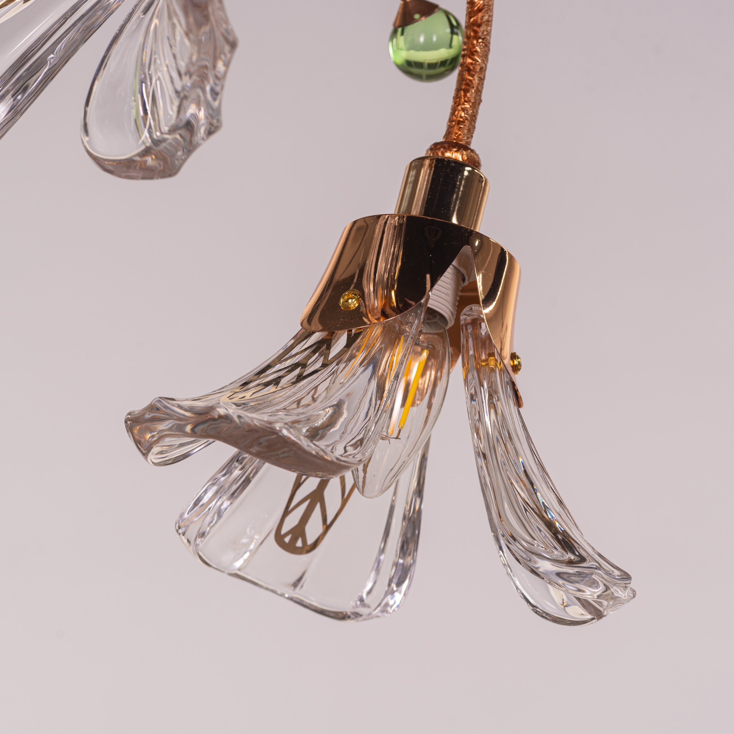 Harubana Blossom (Rose Gold, Clear Amber) Textured Glass Pendant Light