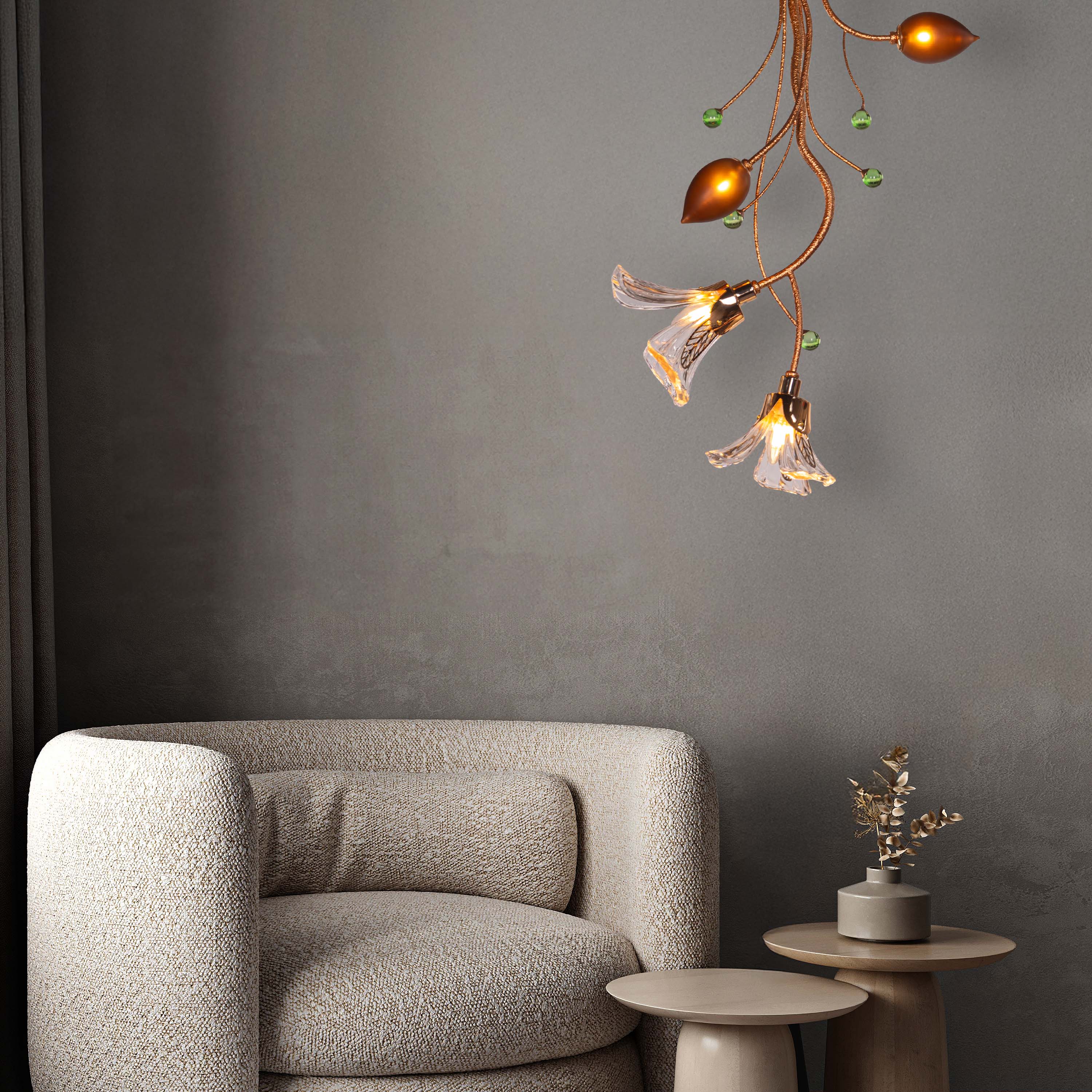 Harubana Blossom (Rose Gold, Clear Amber) Textured Glass Pendant Light