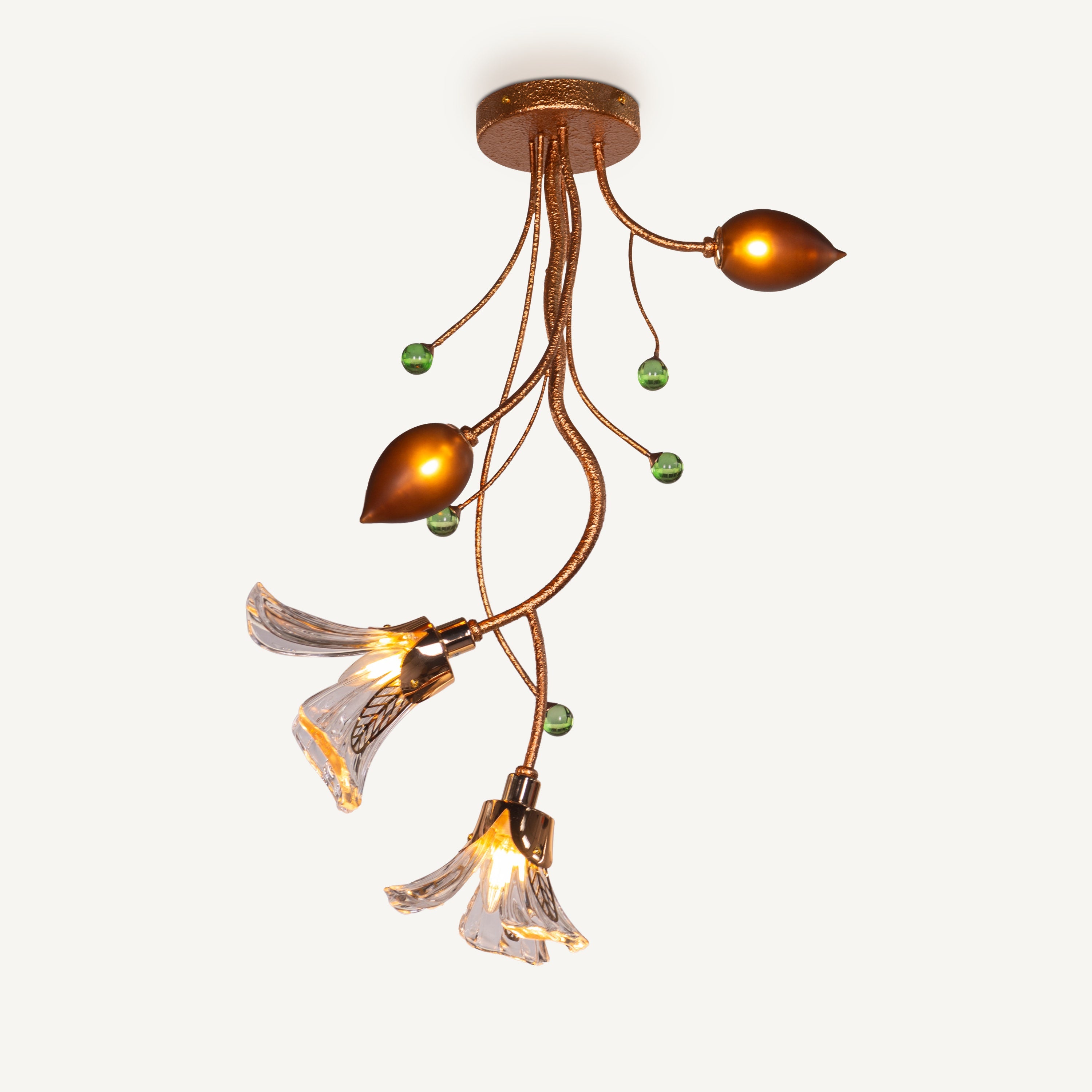 Harubana Blossom (Rose Gold, Clear Amber) Textured Glass Pendant Light