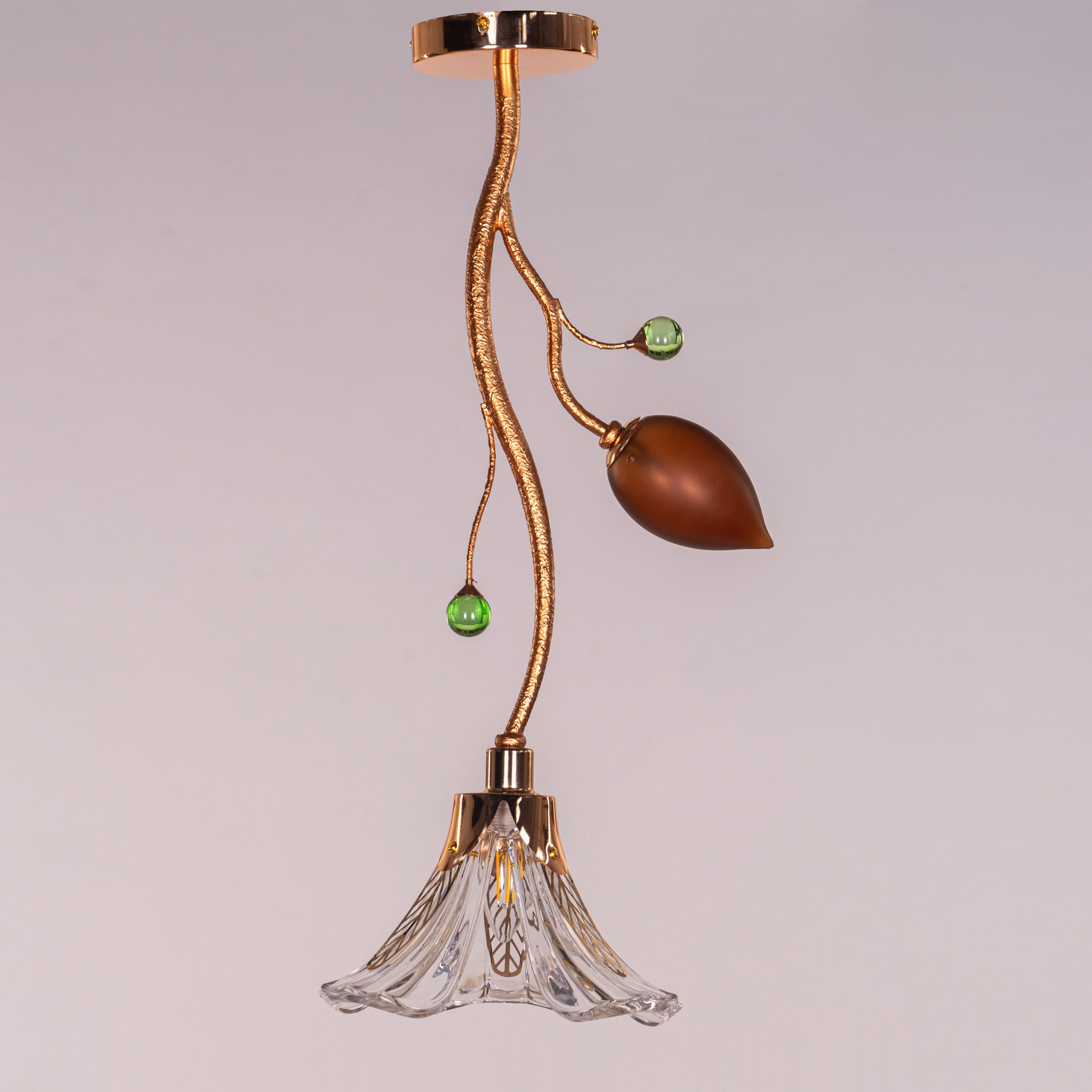 Harubana Bloom (Rose Gold, Clear Amber) Textured Glass Pendant Light