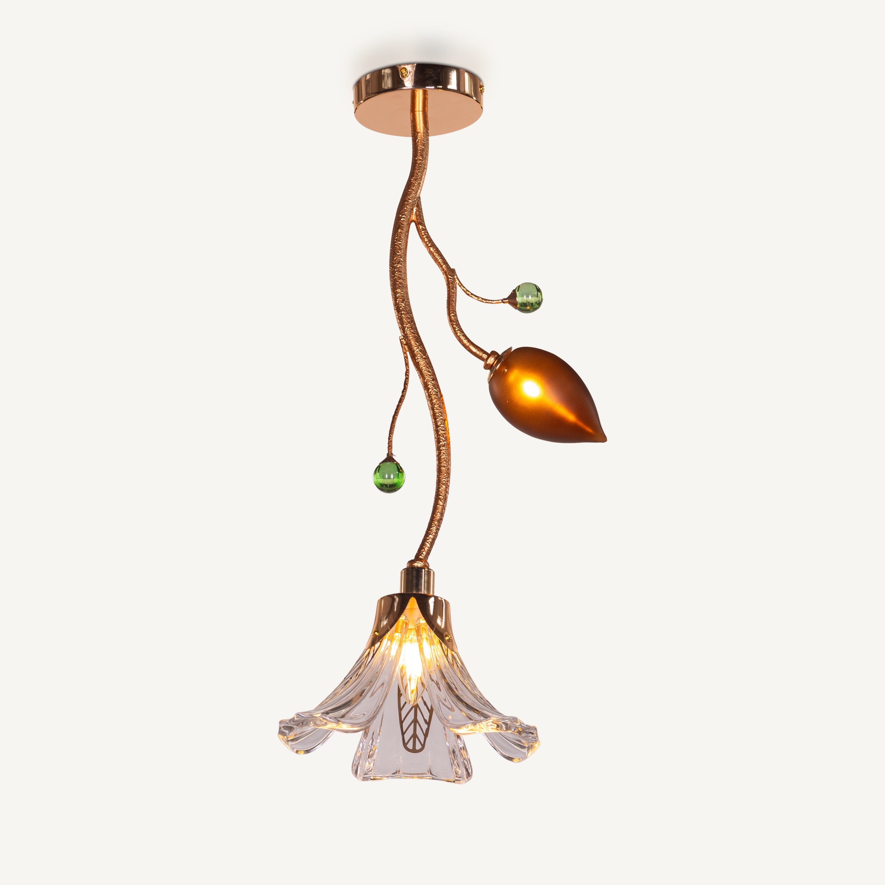 Harubana Bloom (Rose Gold, Clear Amber) Textured Glass Pendant Light