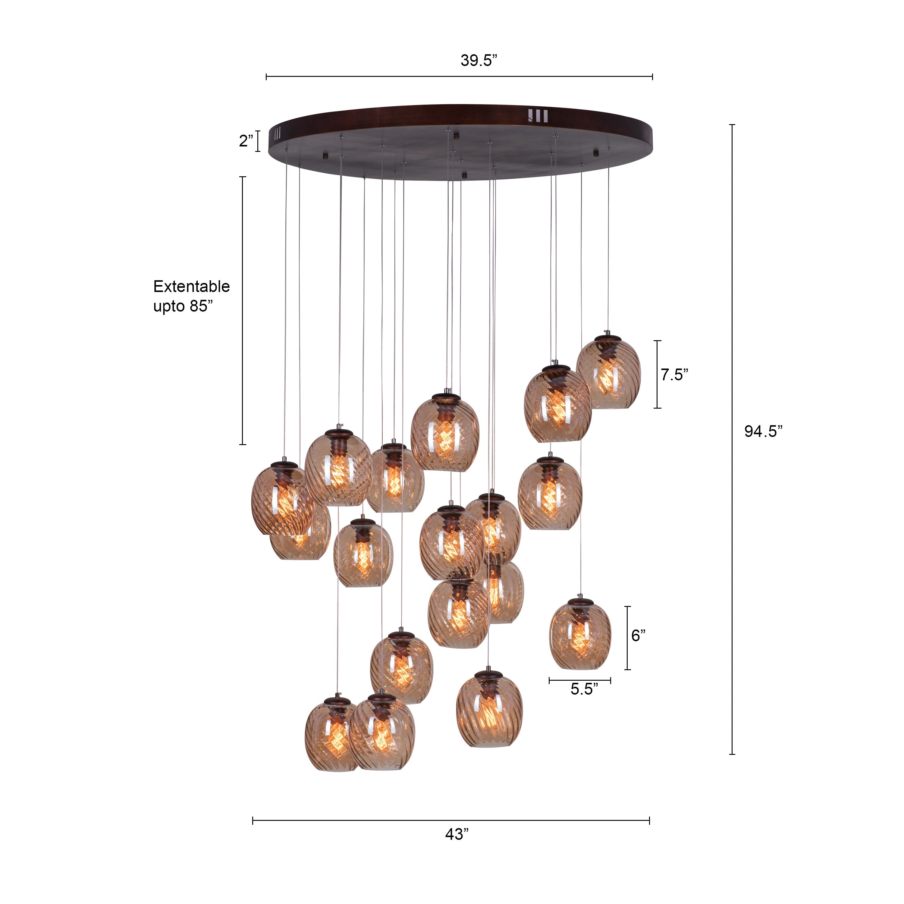 Thousand Stars (Large, Amber) Cut Glass Double Height Chandelier