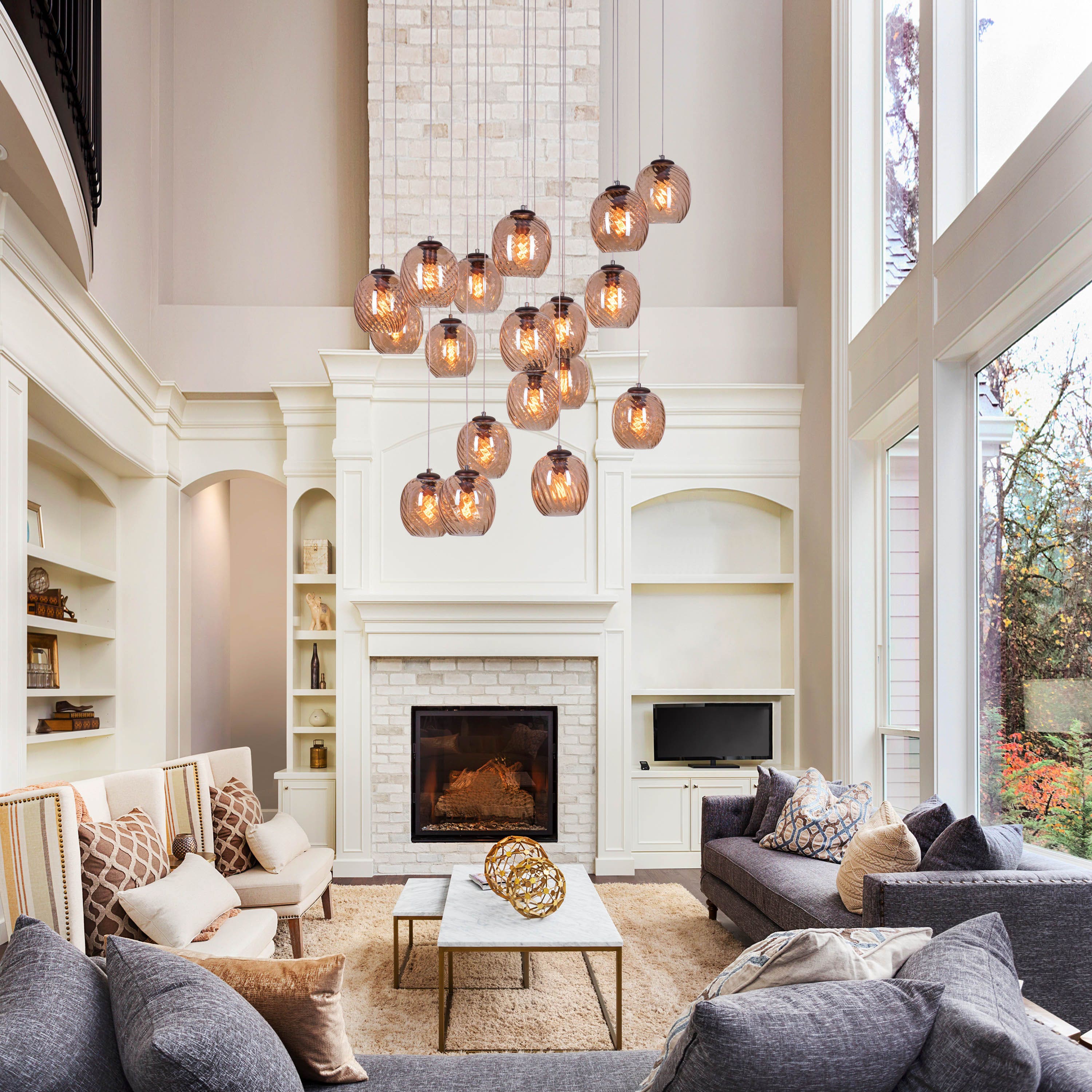 Thousand Stars (Large, Amber) Cut Glass Double Height Chandelier