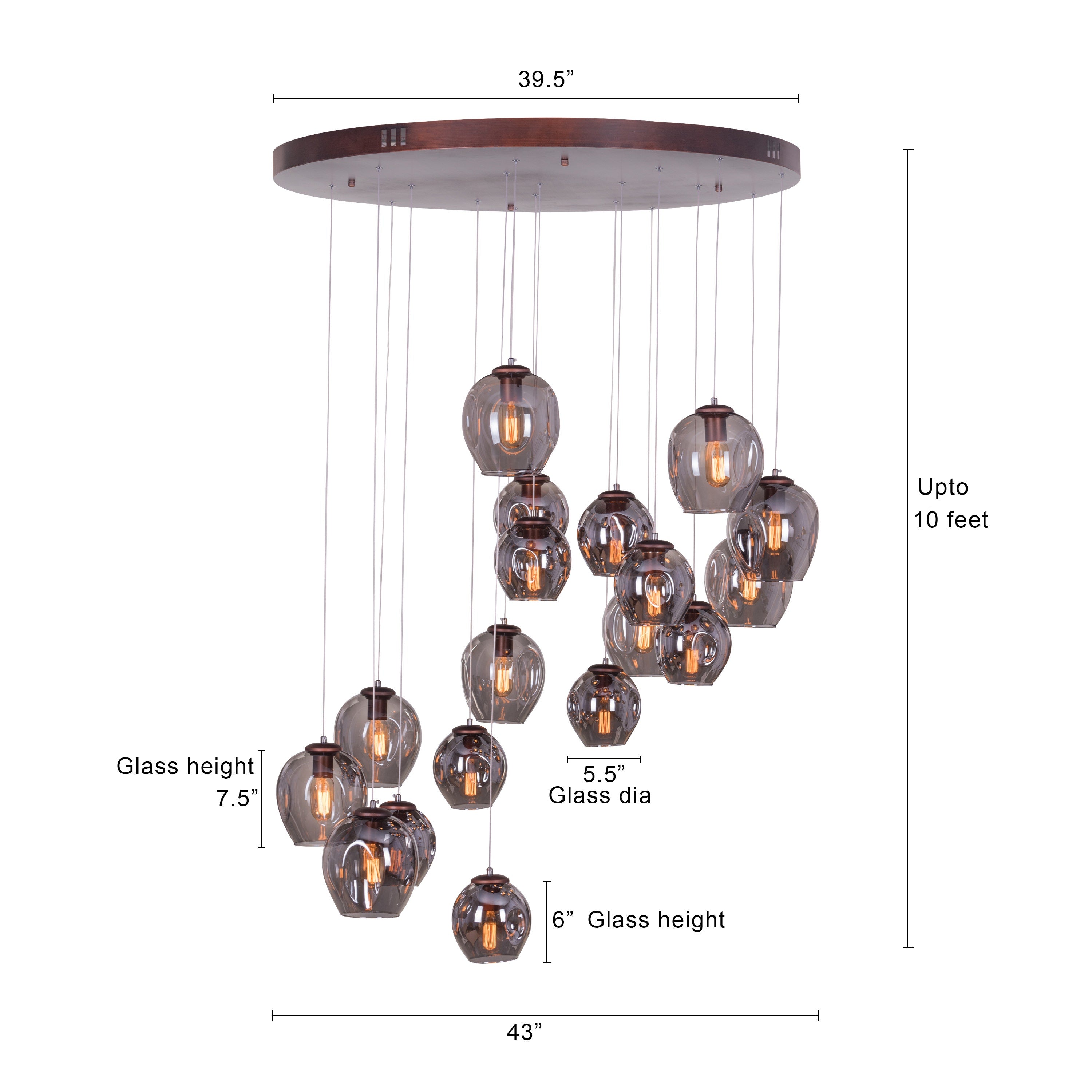 Thousand Stars (Large, Smokey Grey) Clear Glass Double Height Chandelier