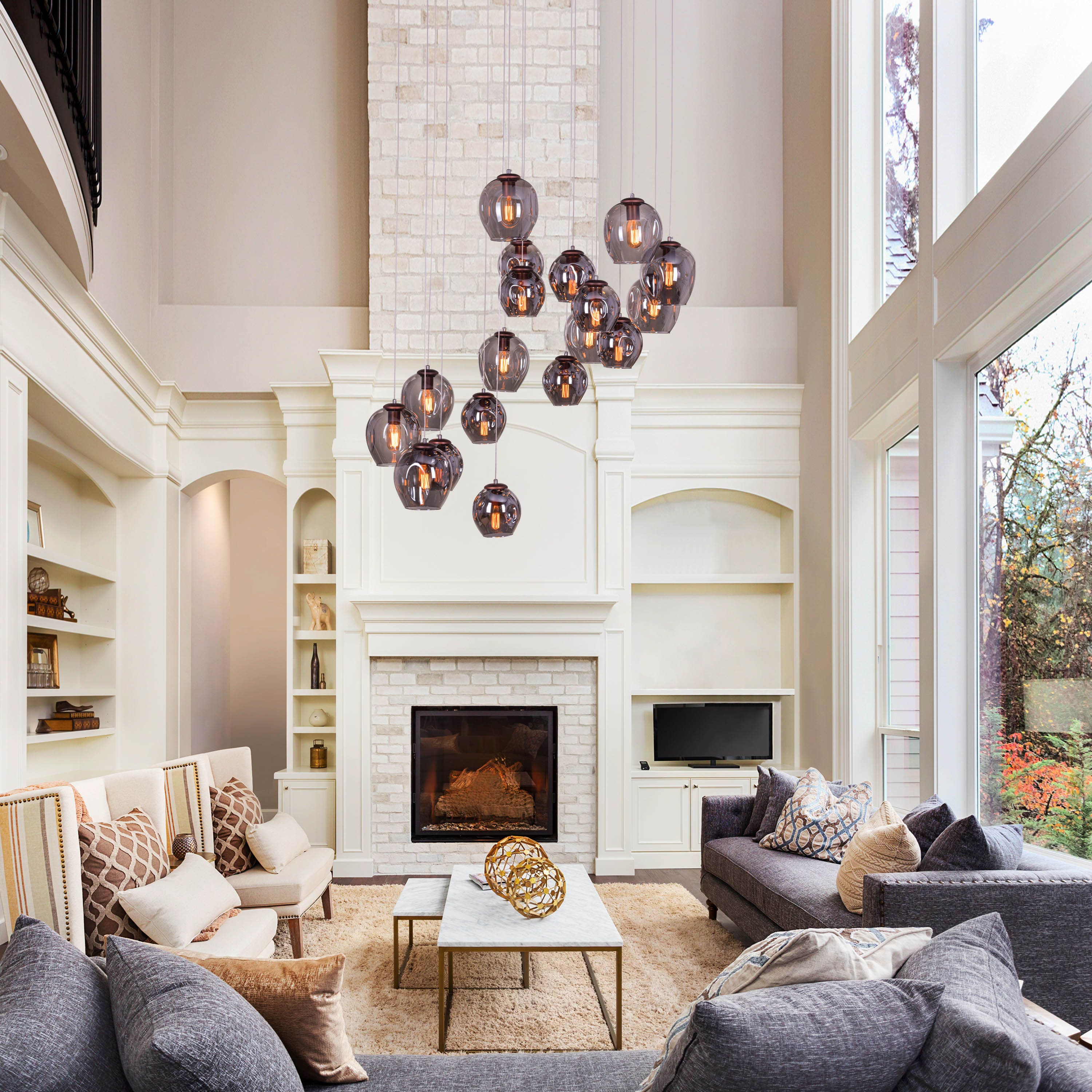 Thousand Stars (Large, Smokey Grey) Clear Glass Double Height Chandelier