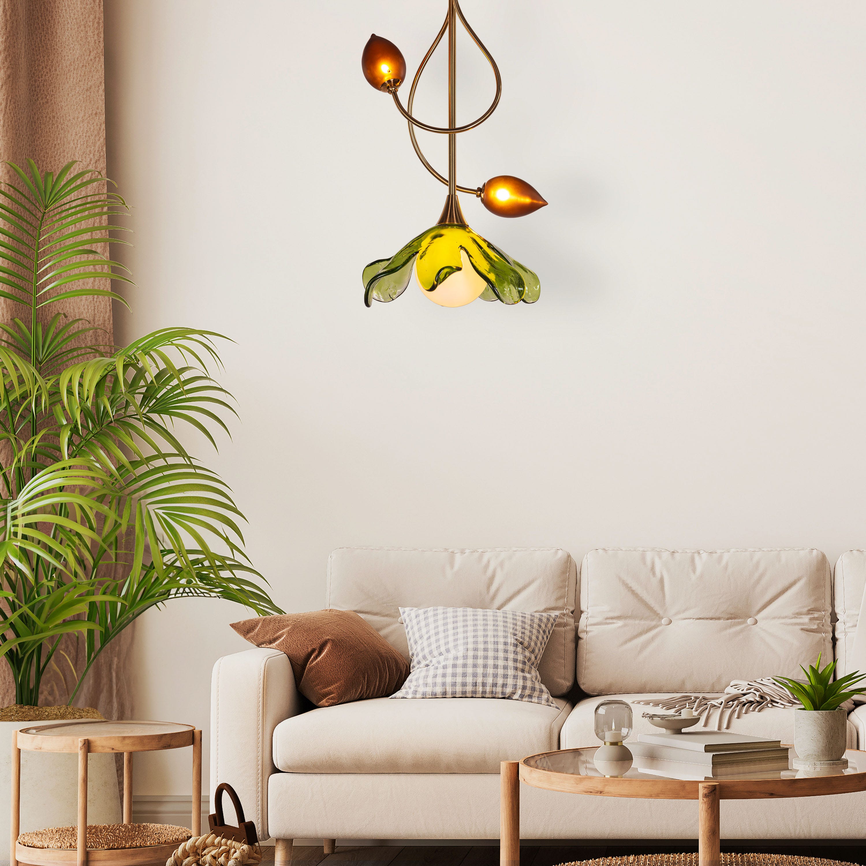 Midori Bloom (Gold, Green & Amber) Tinted Glass Pendant Light