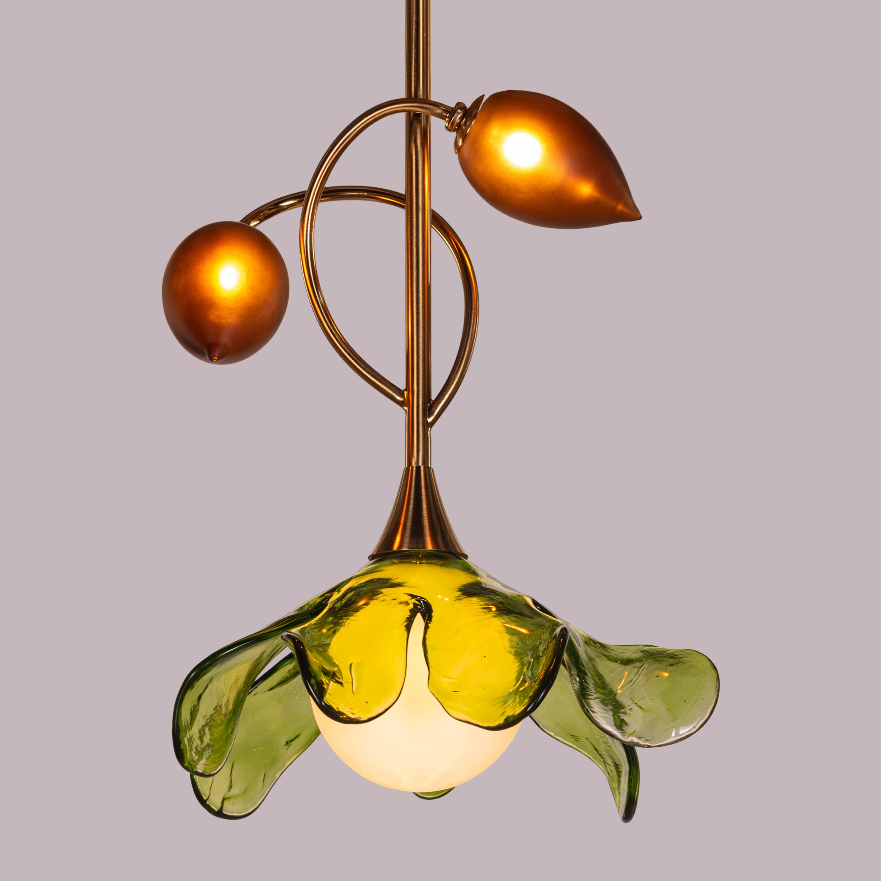 Midori Blossom (Gold, Green & Amber) Tinted Glass Pendant Light