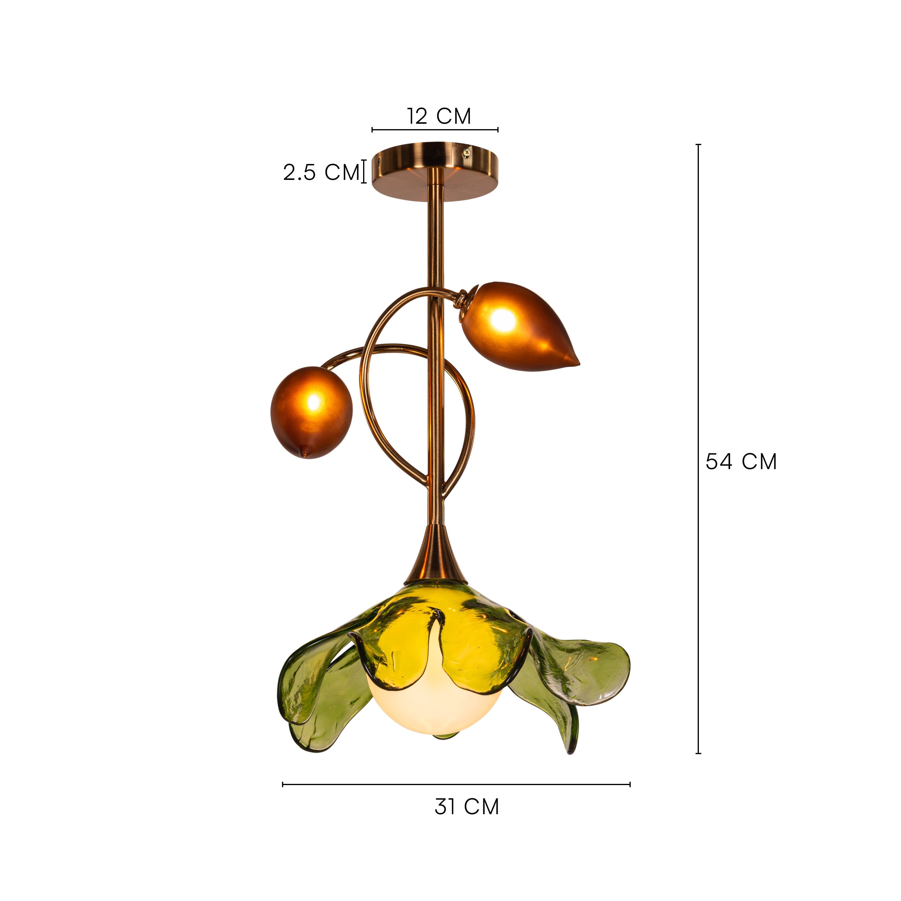 Midori Blossom (Gold, Green & Amber) Tinted Glass Pendant Light