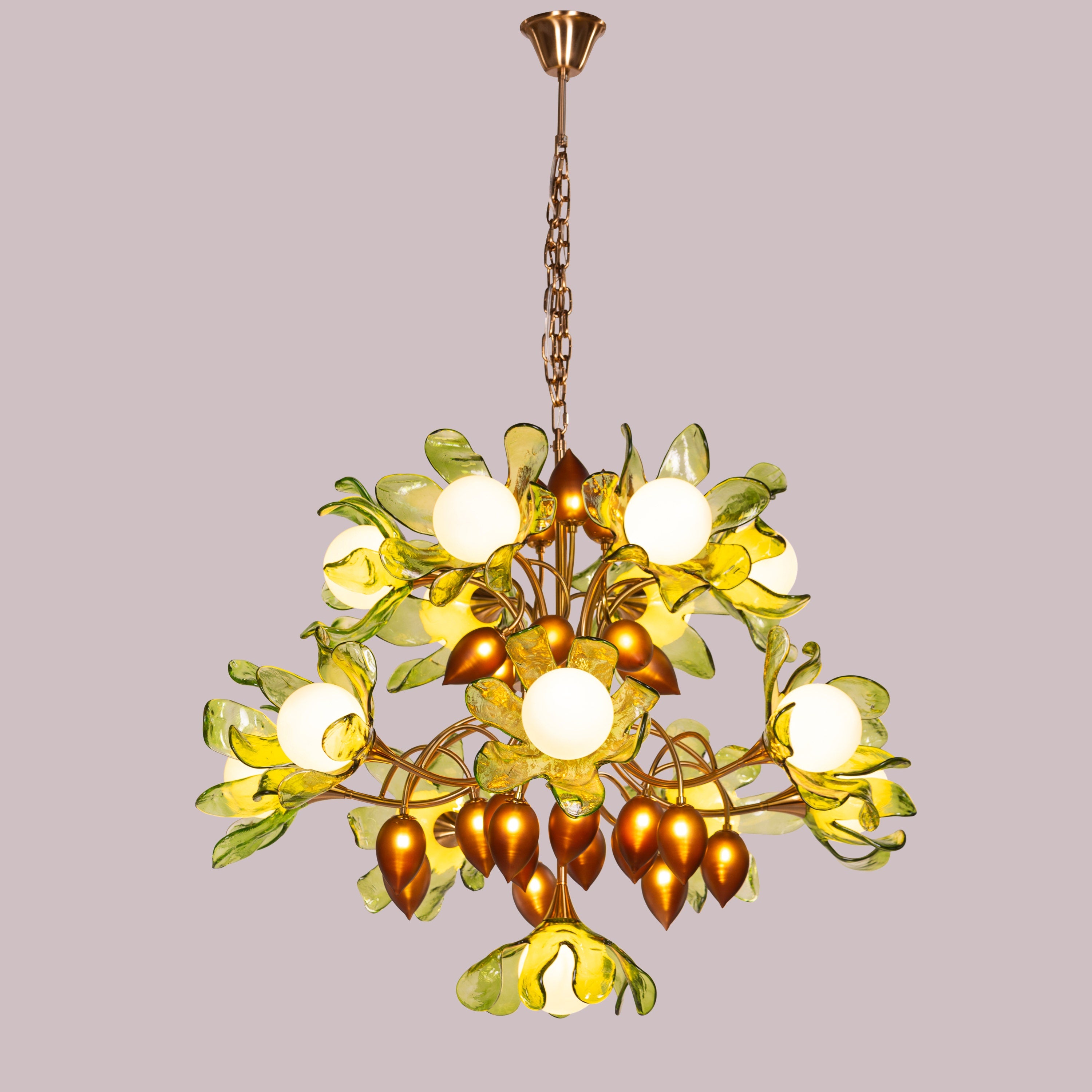 Midori Bouquet (Gold, Green & Amber) Tinted Glass Chandelier