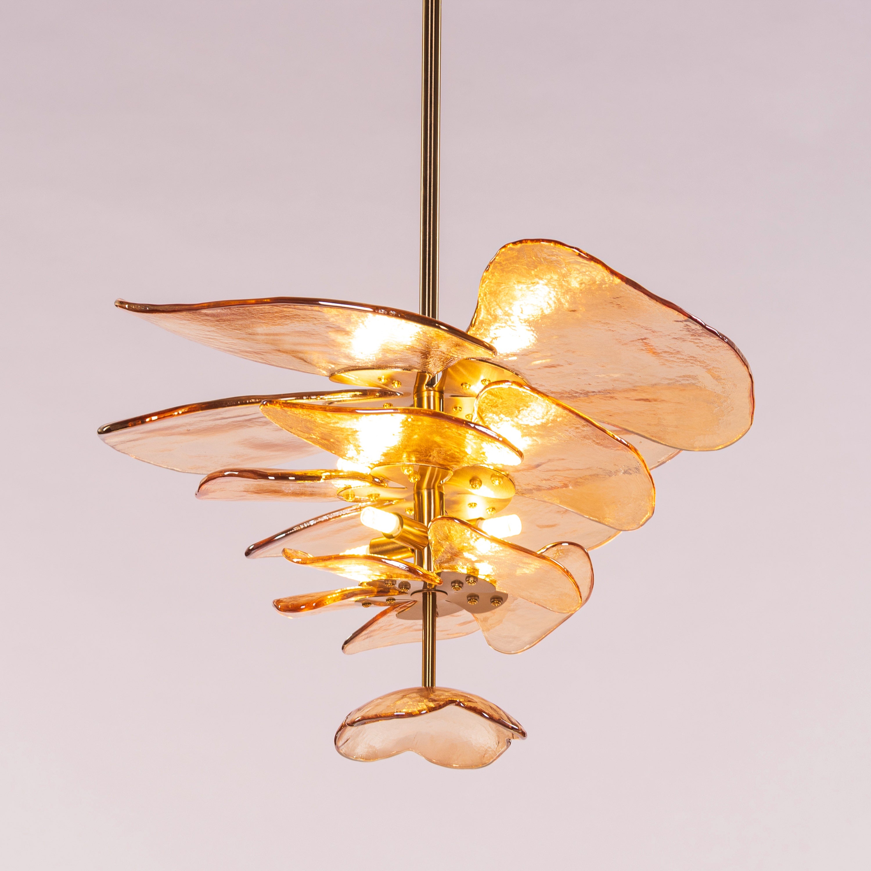 Luminous Lotus (Gold, Amber) Tinted Glass Pendant Light