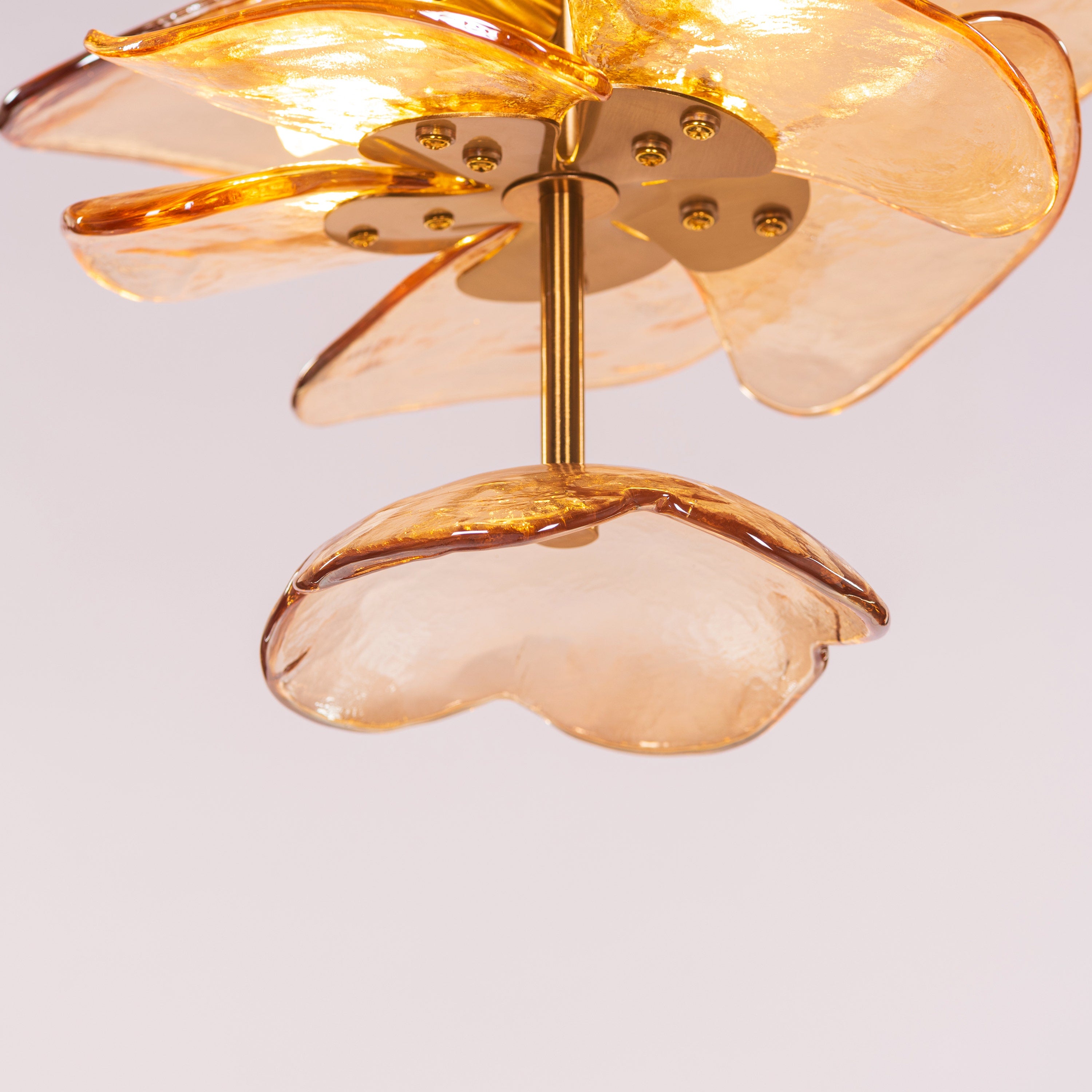 Luminous Lotus (Gold, Amber) Tinted Glass Pendant Light