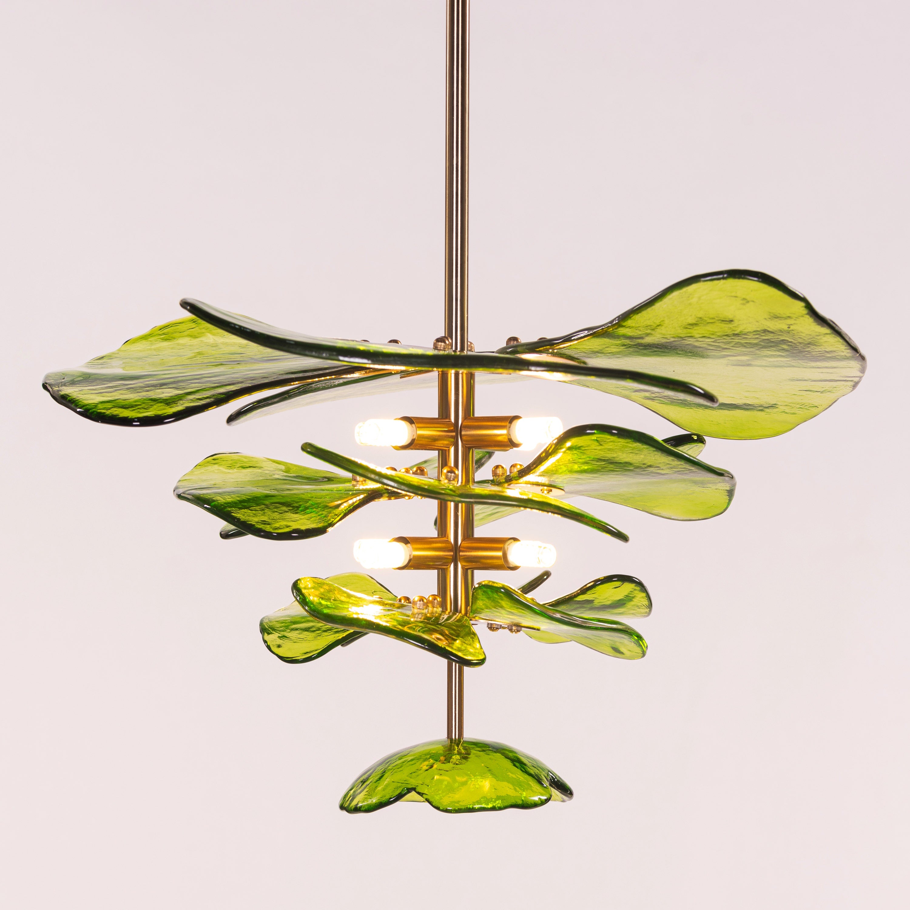 Luminous Lotus (Gold, Green) Tinted Glass Pendant Light