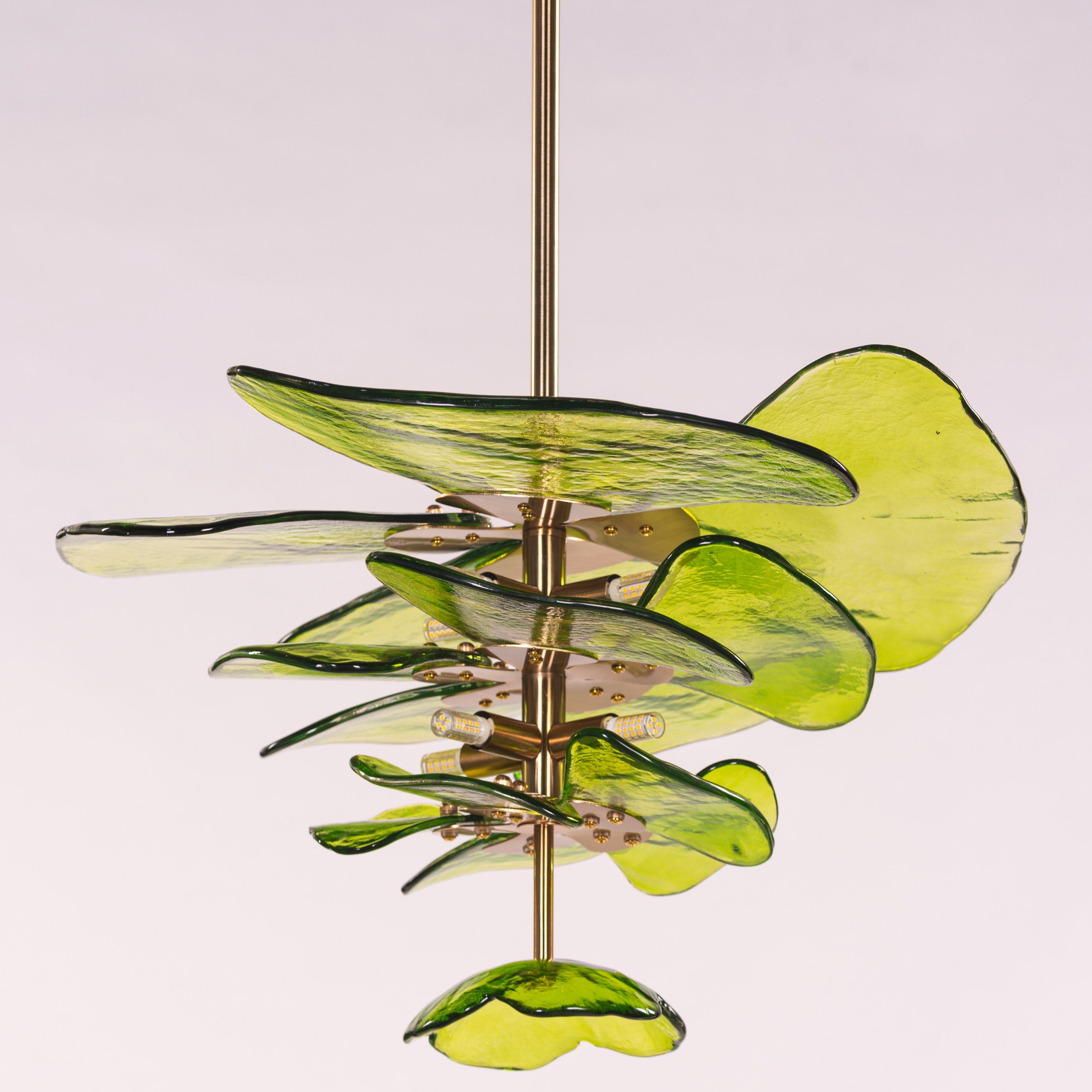Luminous Lotus (Gold, Green) Tinted Glass Pendant Light