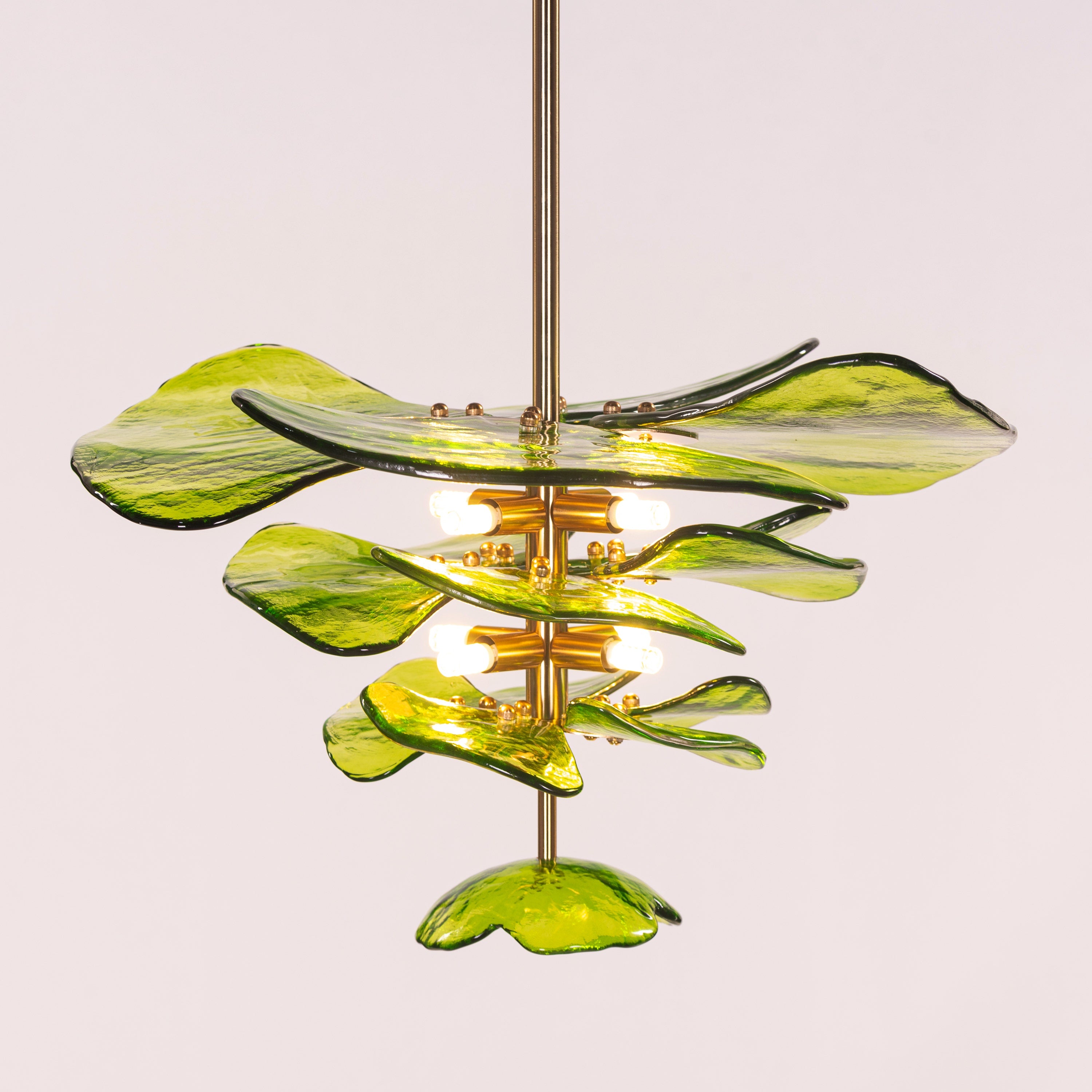 Luminous Lotus (Gold, Green) Tinted Glass Pendant Light