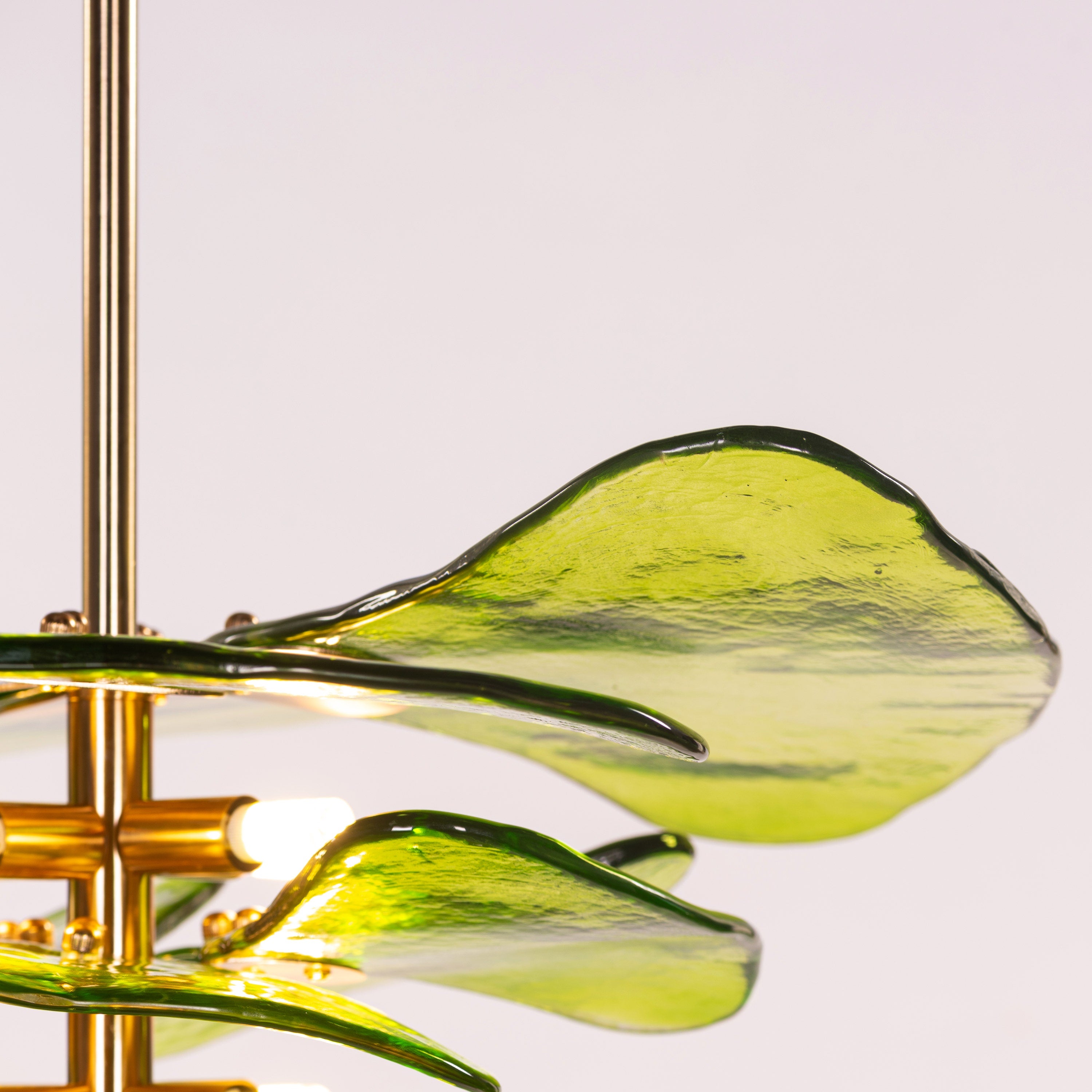 Luminous Lotus (Gold, Green) Tinted Glass Pendant Light
