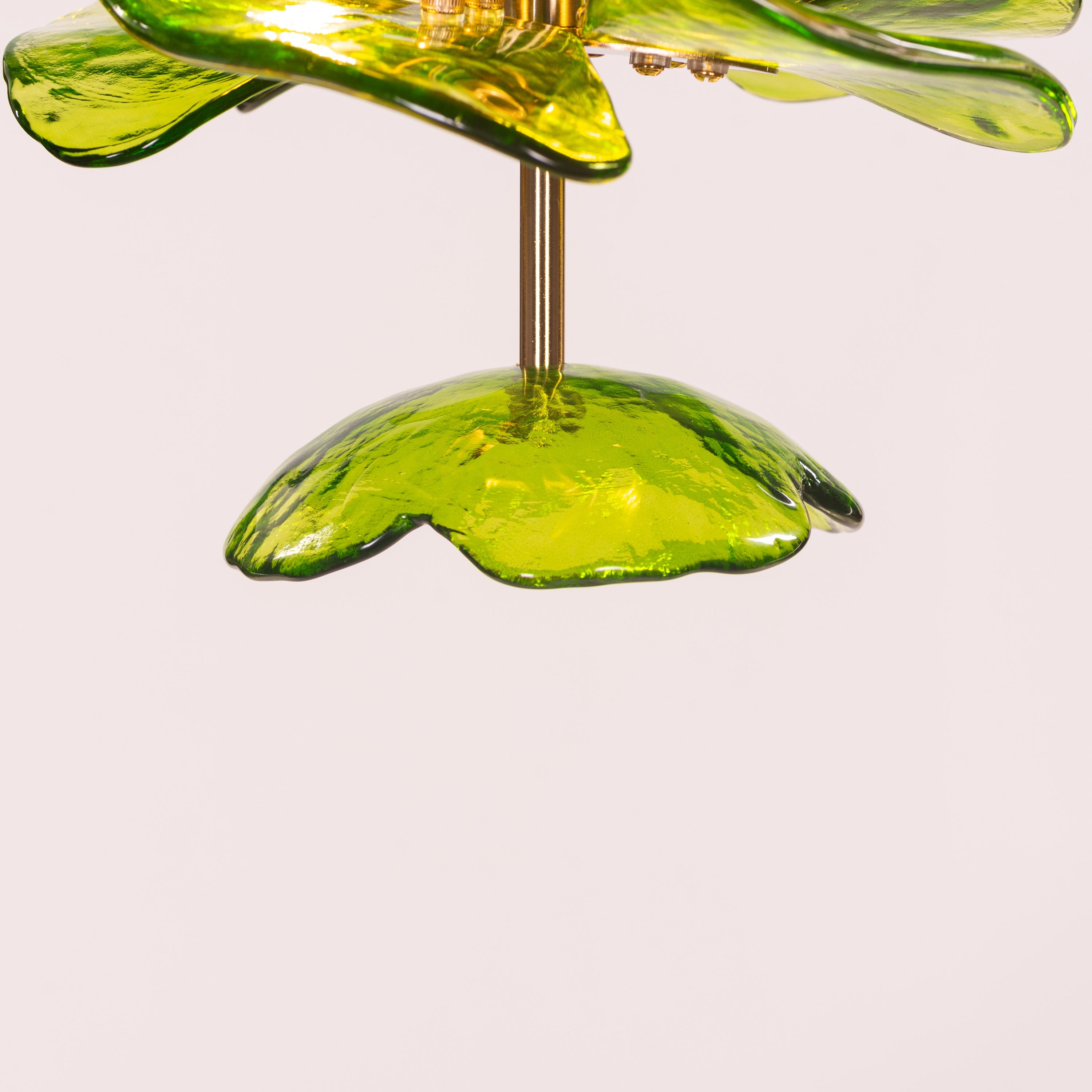 Luminous Lotus (Gold, Green) Tinted Glass Pendant Light