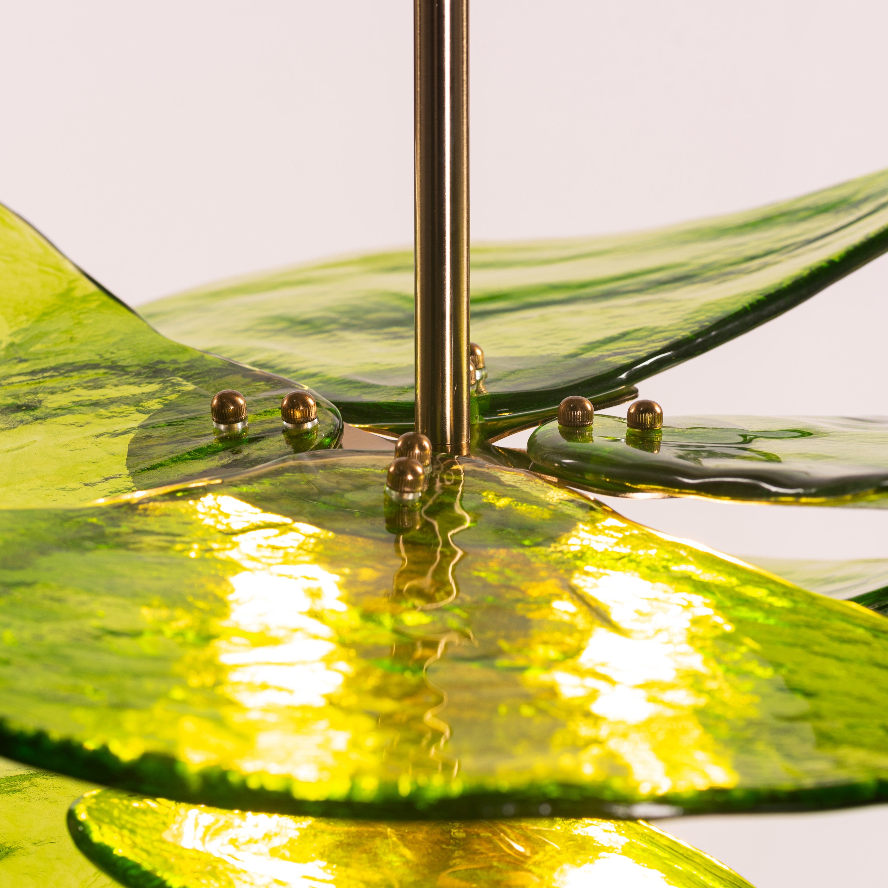 Luminous Lotus (Gold, Green) Tinted Glass Pendant Light