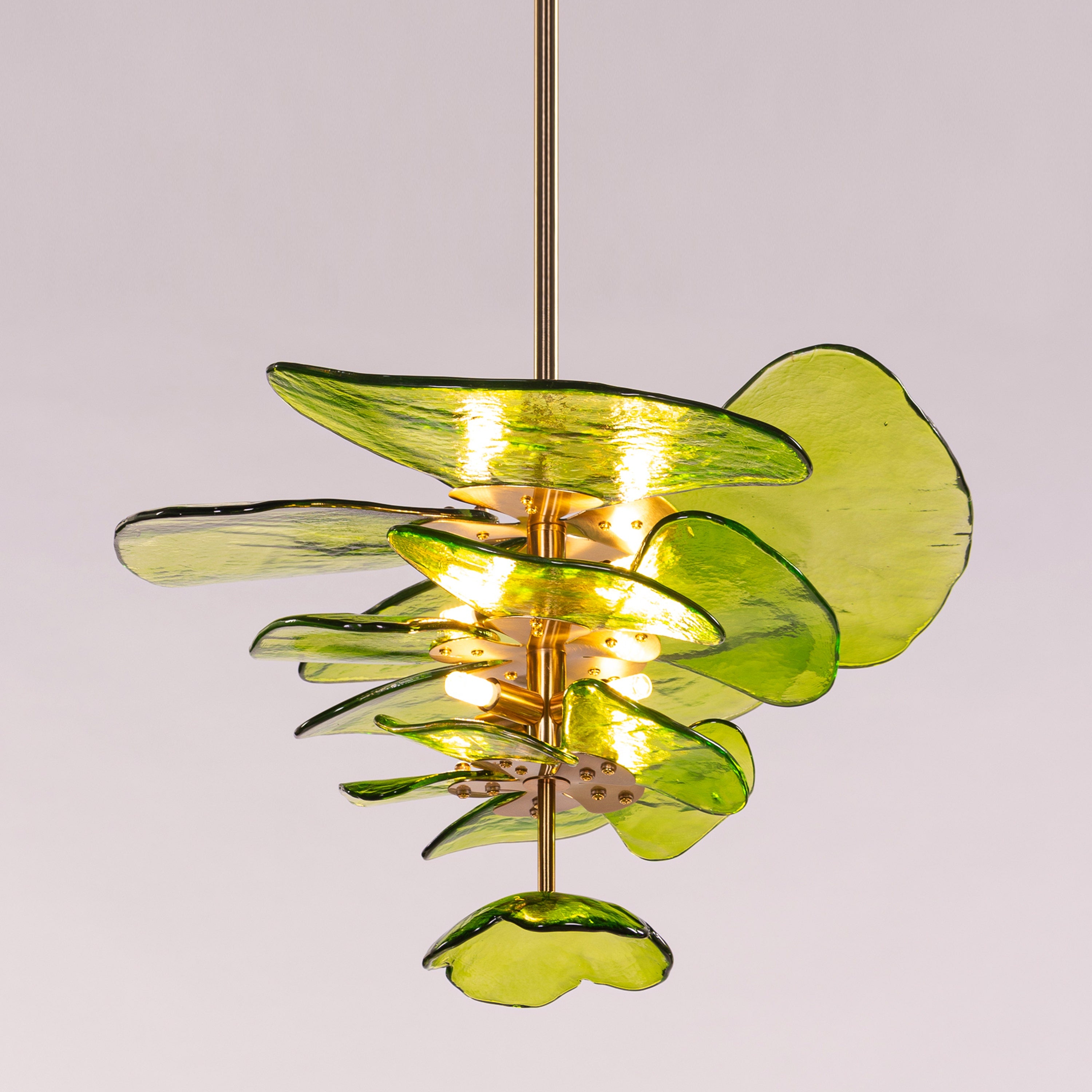Luminous Lotus (Gold, Green) Tinted Glass Pendant Light