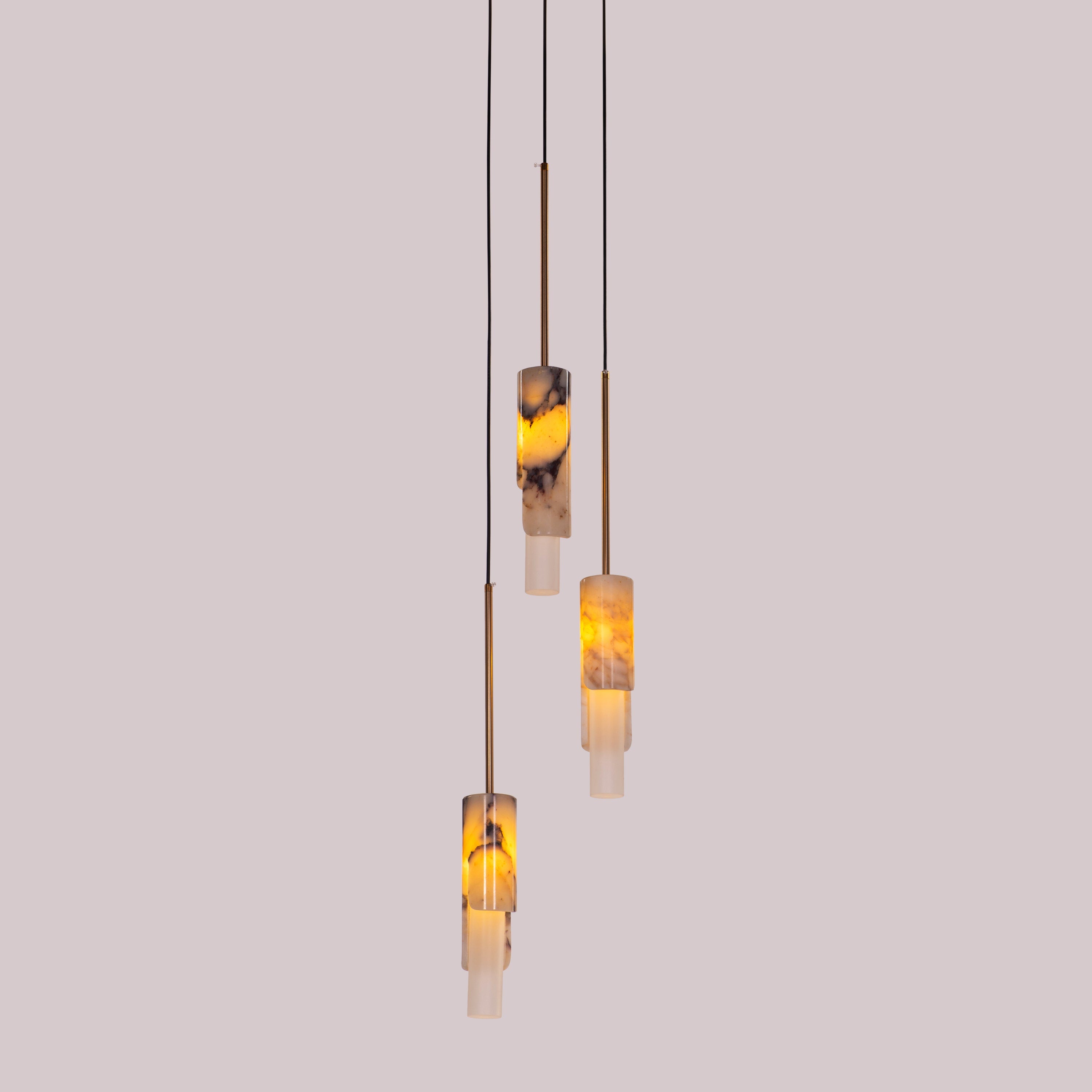 Veil Of Smoke (Gold, Black, White) Marble 3 Head Pendant Light