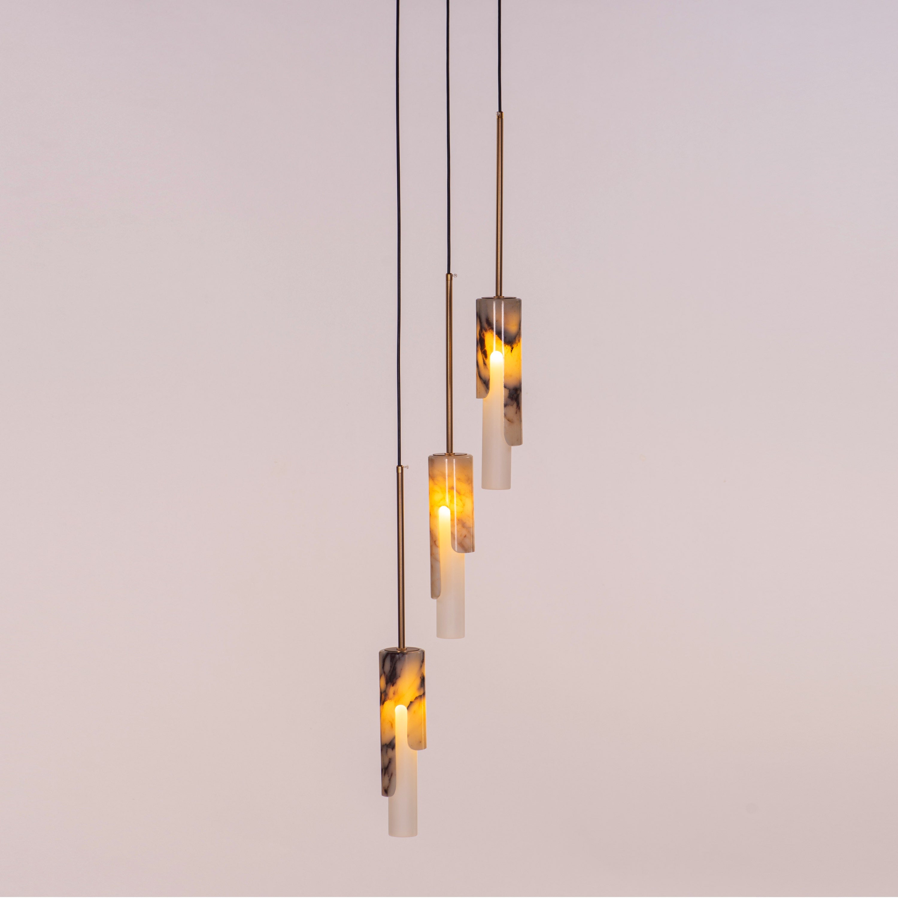 Veil Of Smoke (Gold, Black, White) Marble 3 Head Pendant Light