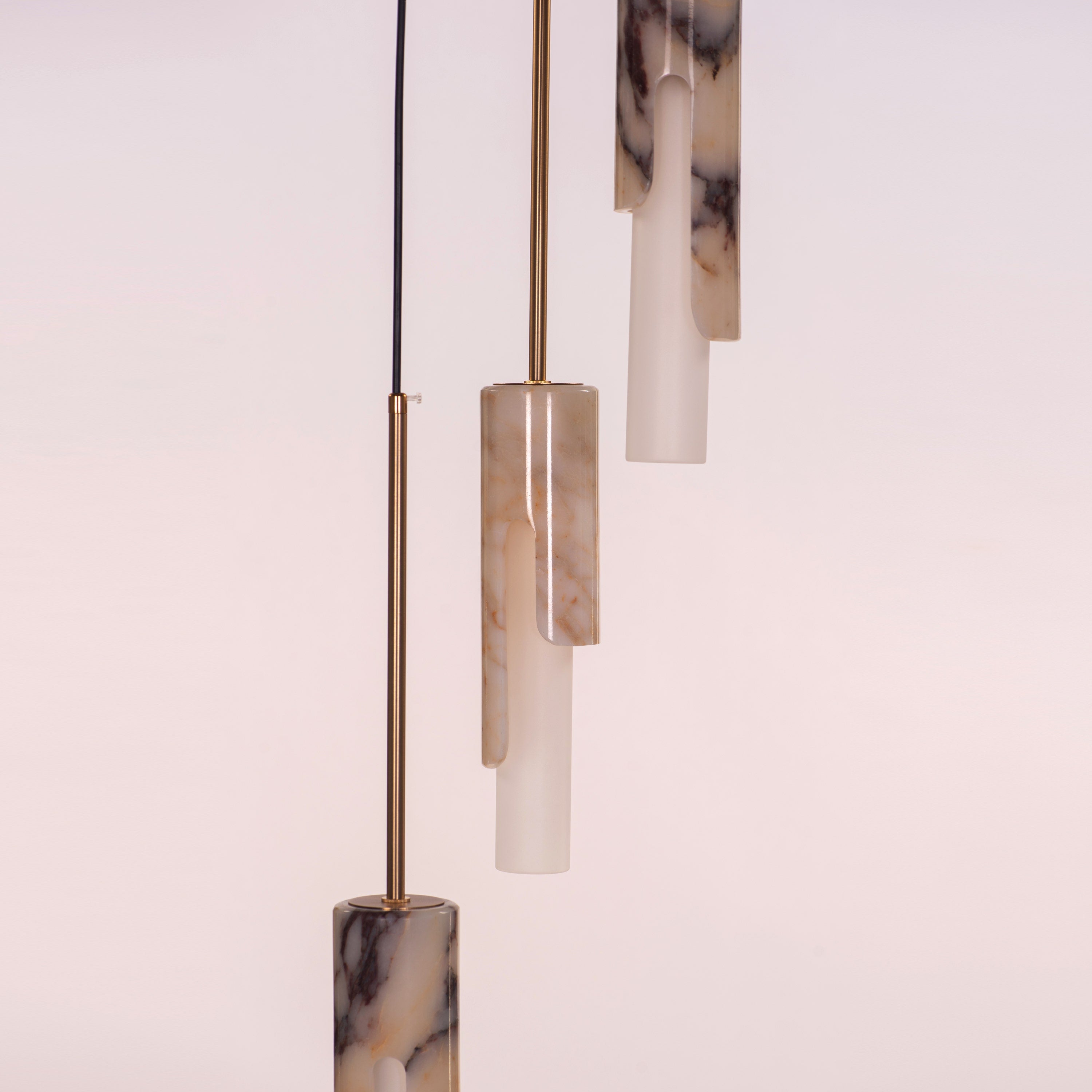 Veil Of Smoke (Gold, Black, White) Marble 3 Head Pendant Light