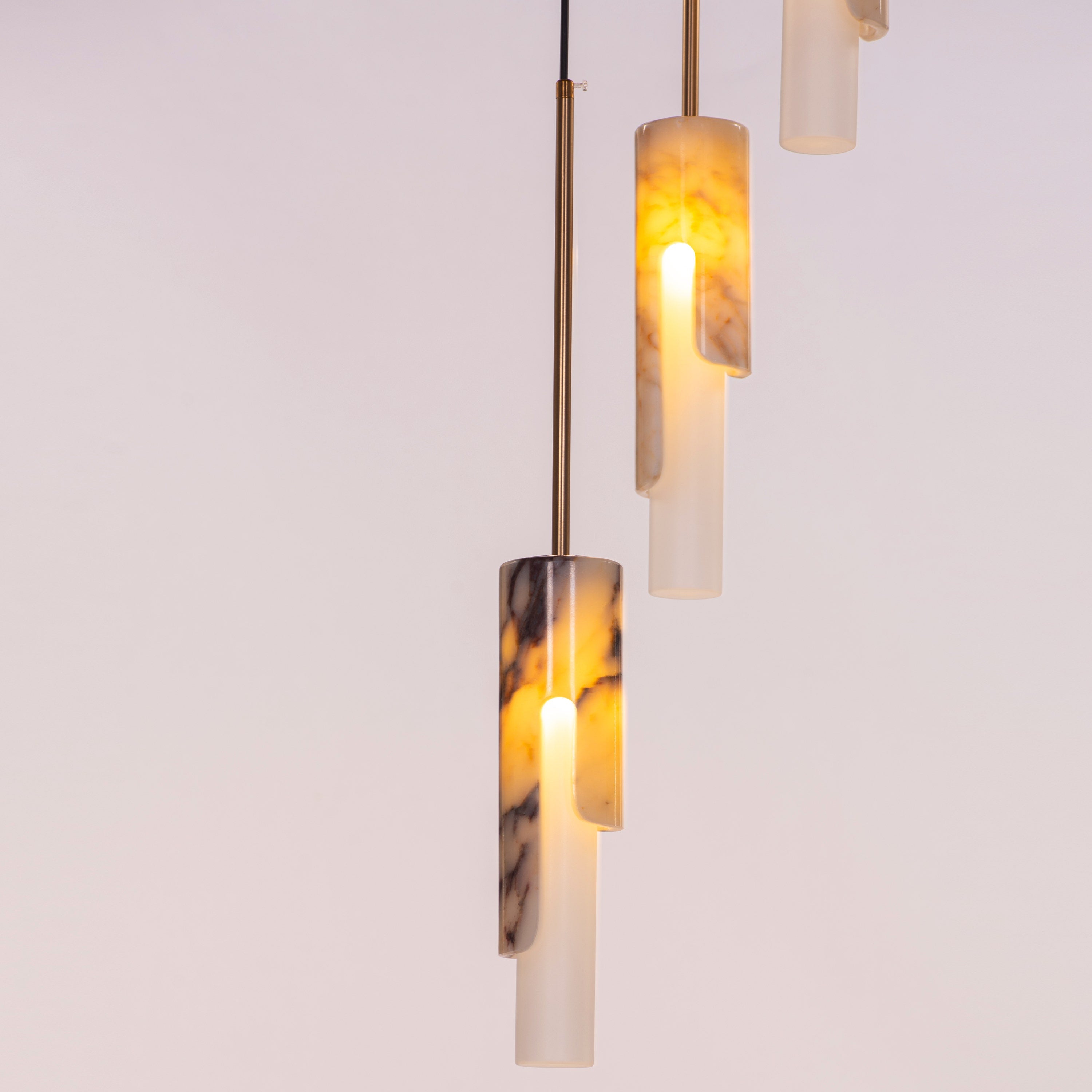 Veil Of Smoke (Gold, Black, White) Marble 3 Head Pendant Light
