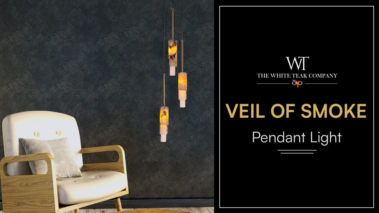 Veil Of Smoke (Gold, Black, White) Marble 3 Head Pendant Light