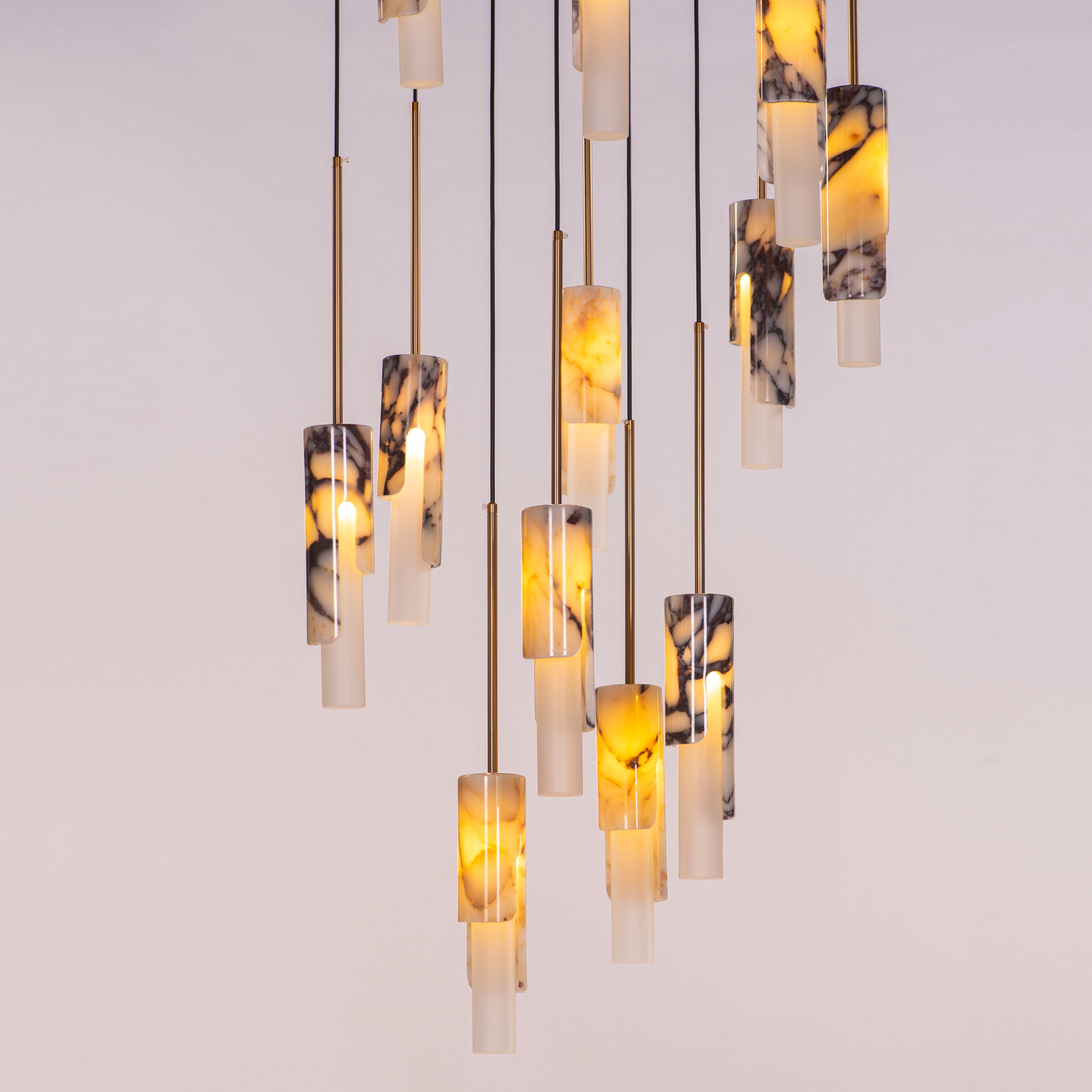 Veil Of Smoke (Gold, Black, White) Marble Double Height Chandelier