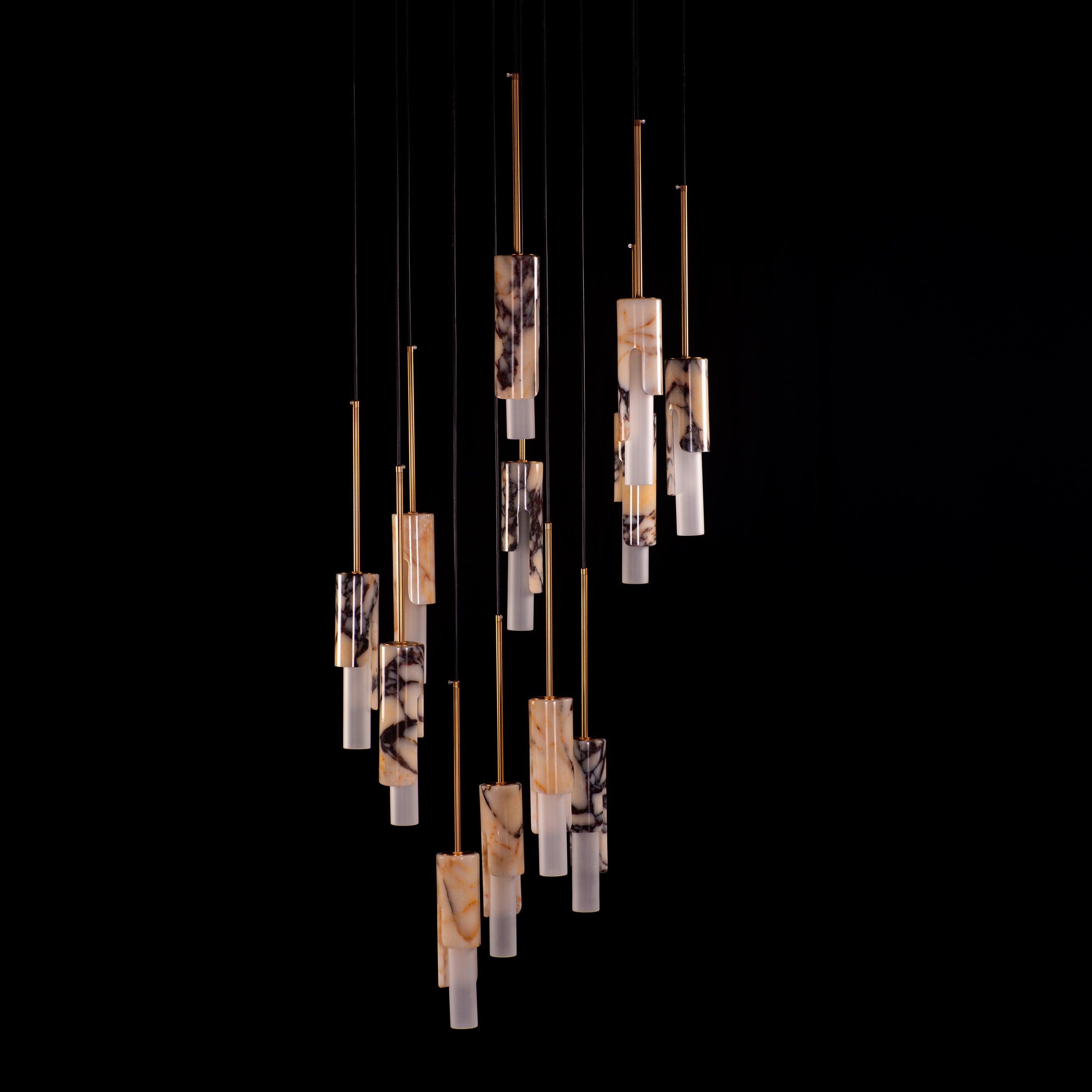 Veil Of Smoke (Gold, Black, White) Marble Double Height Chandelier
