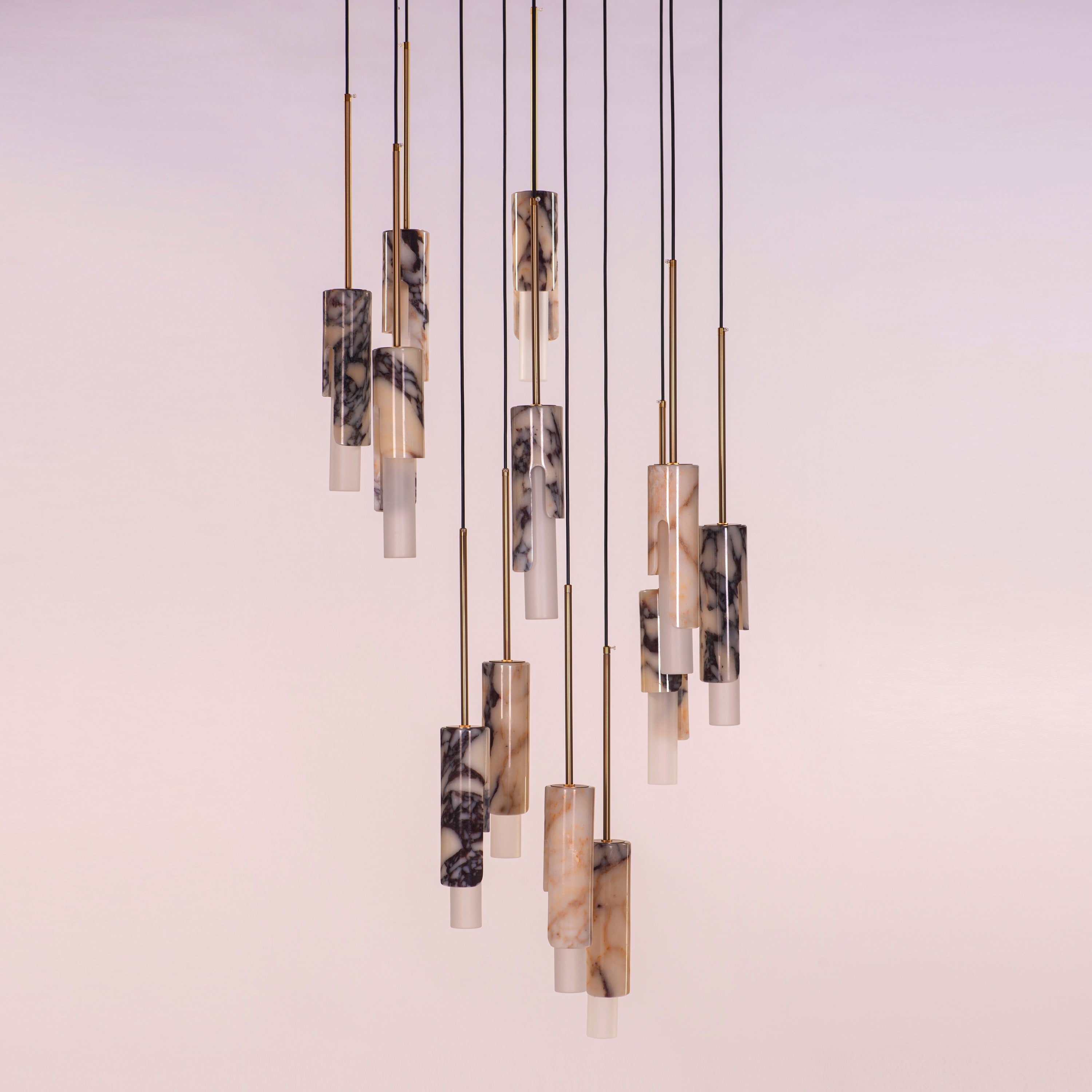 Veil Of Smoke (Gold, Black, White) Marble Double Height Chandelier