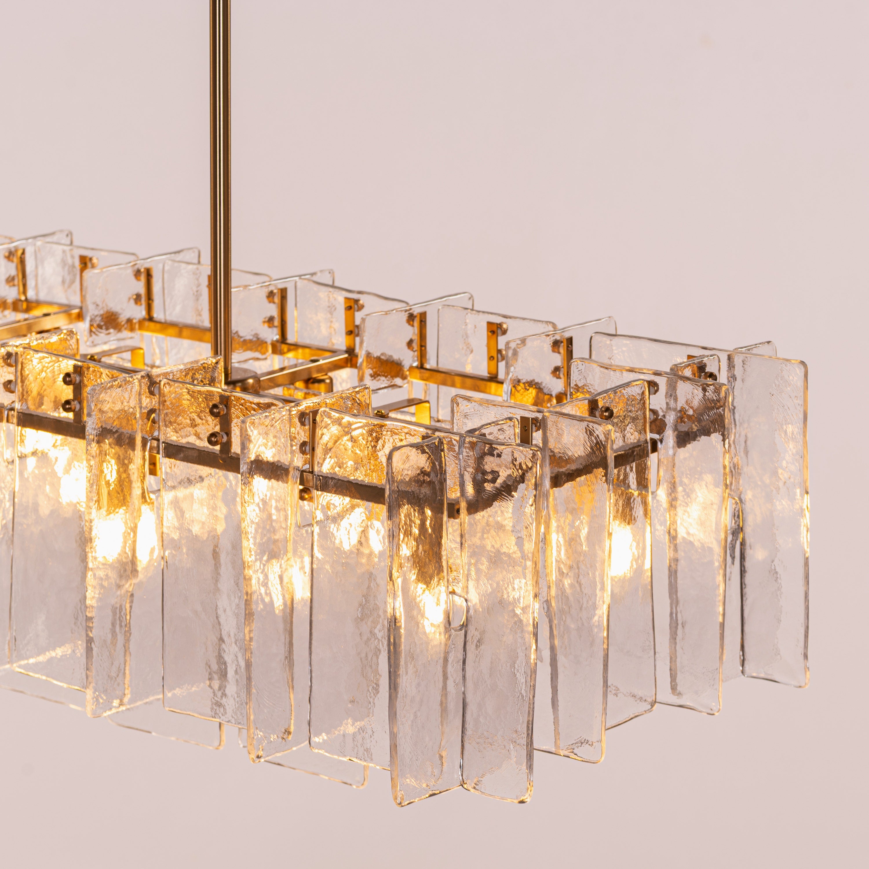 Rose Rhapsody (Gold) Textured Glass Rectangular Chandelier