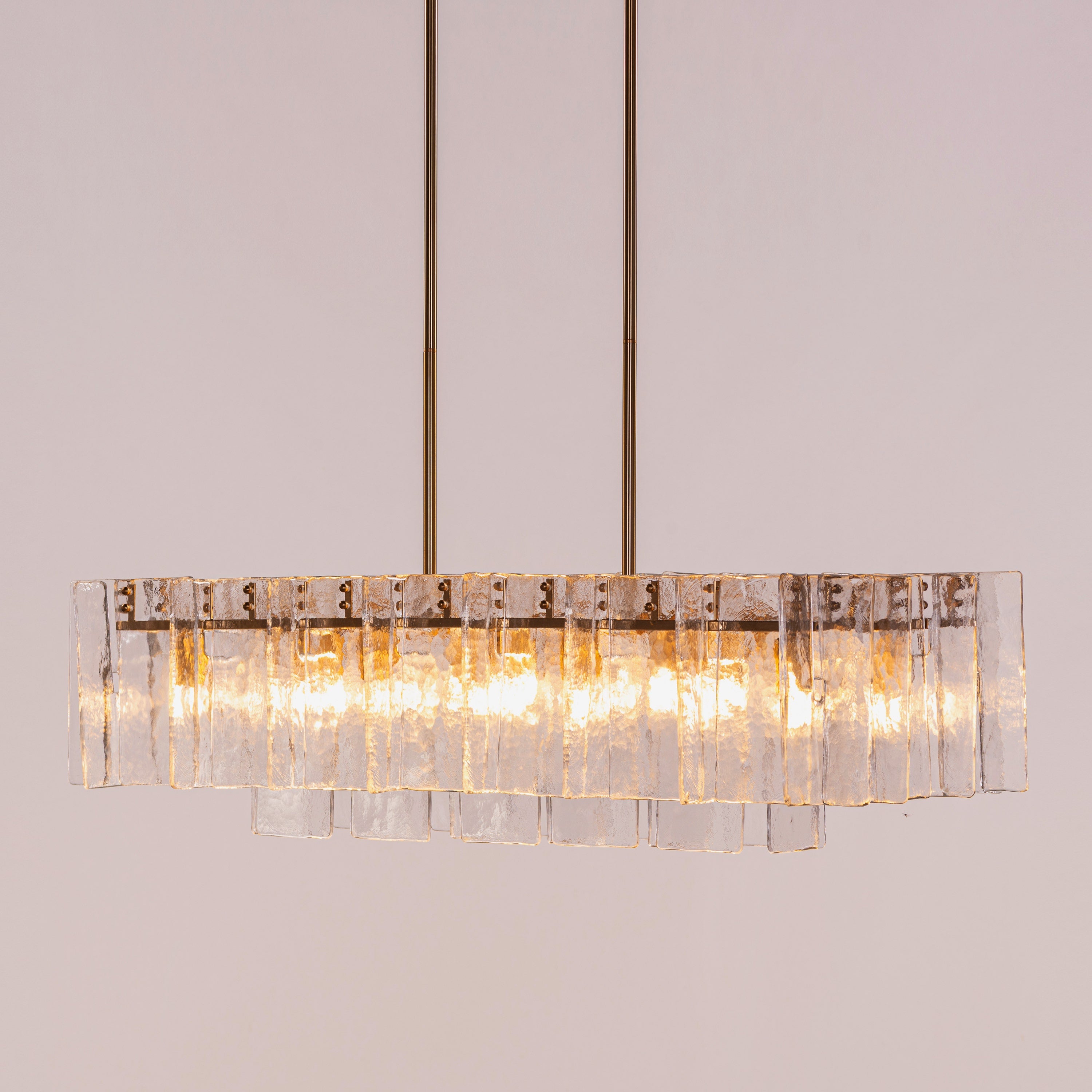 Rose Rhapsody (Gold) Textured Glass Rectangular Chandelier