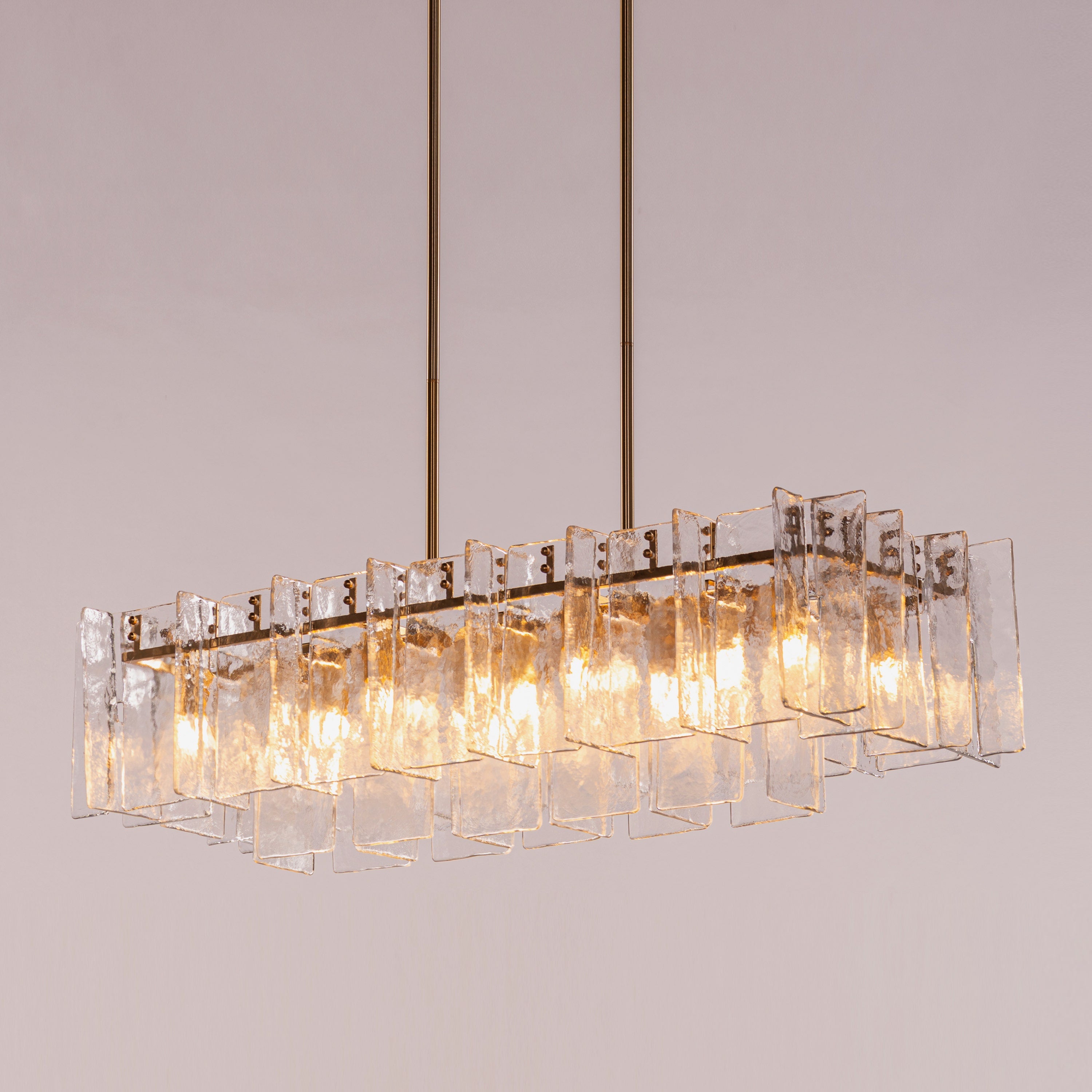 Rose Rhapsody (Gold) Textured Glass Rectangular Chandelier