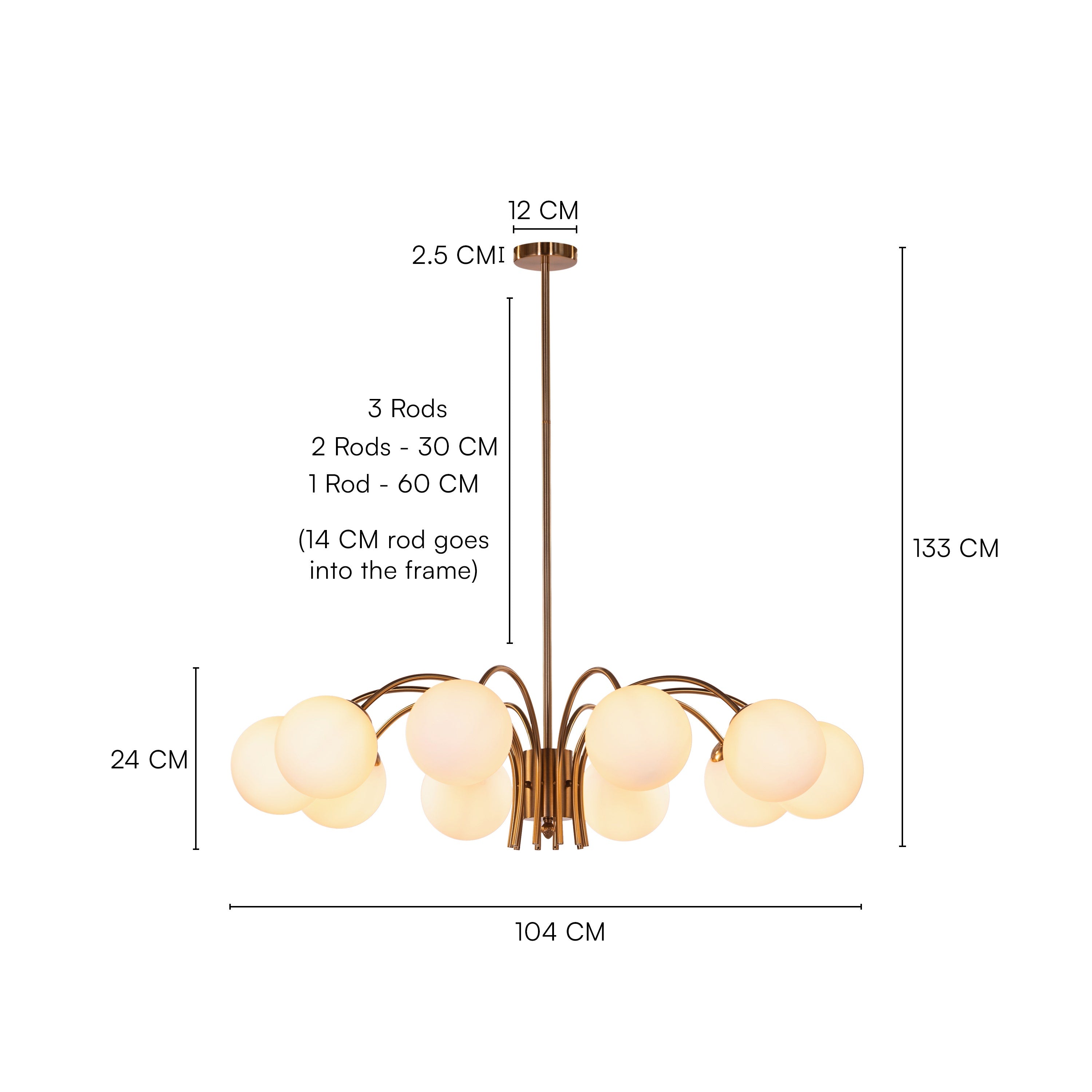 Golden Silhouette (Gold, White) Frosted Glass Chandelier