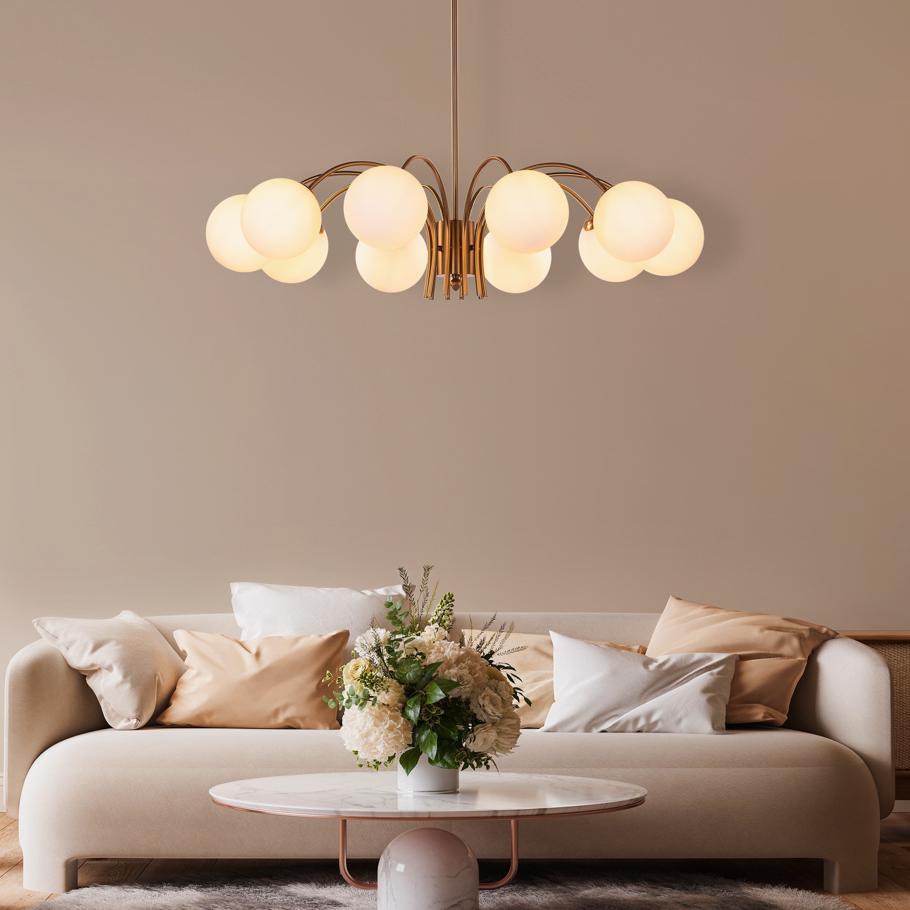 Golden Silhouette (Gold, White) Frosted Glass Chandelier