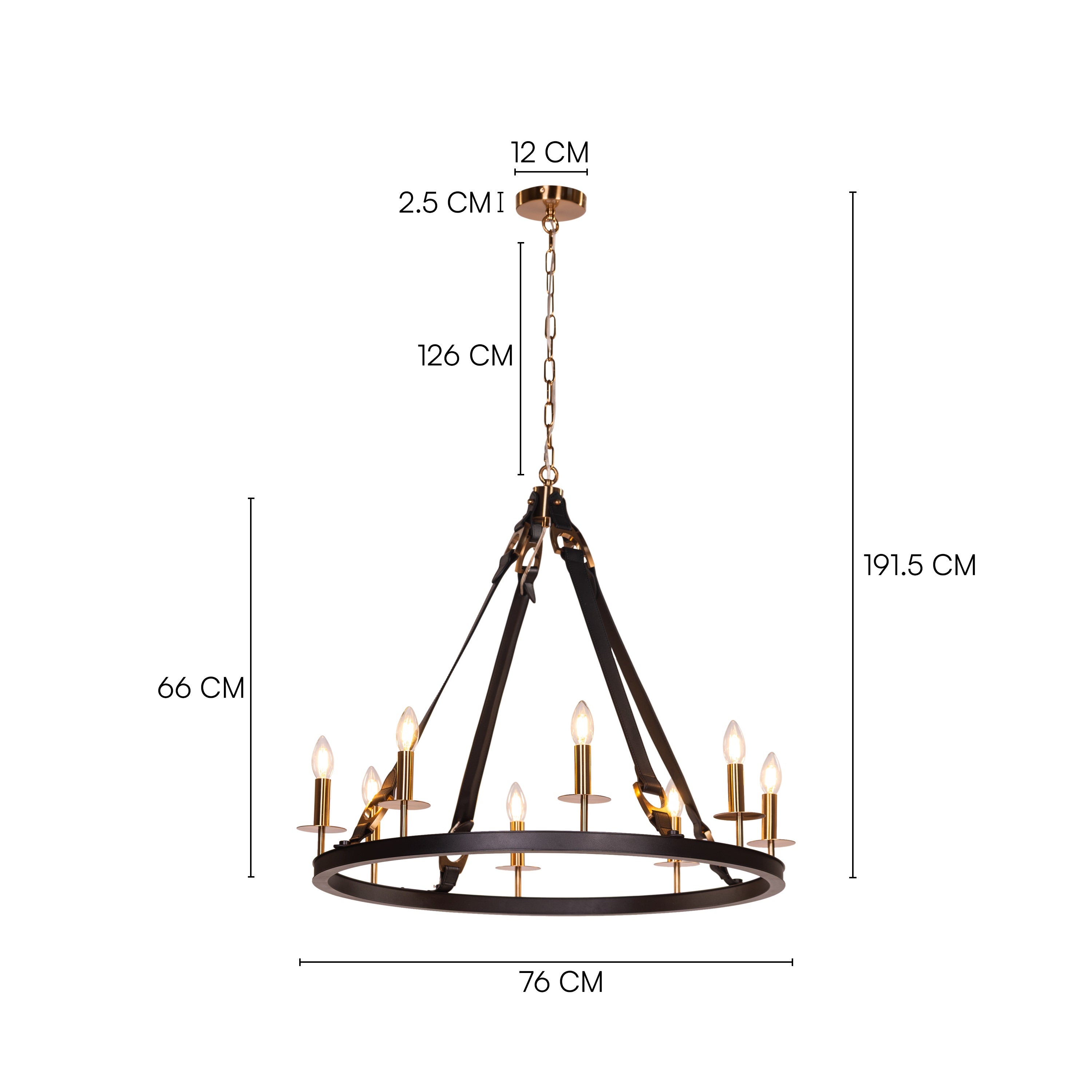 Bridlelight (Black, Gold) Leather Chandelier
