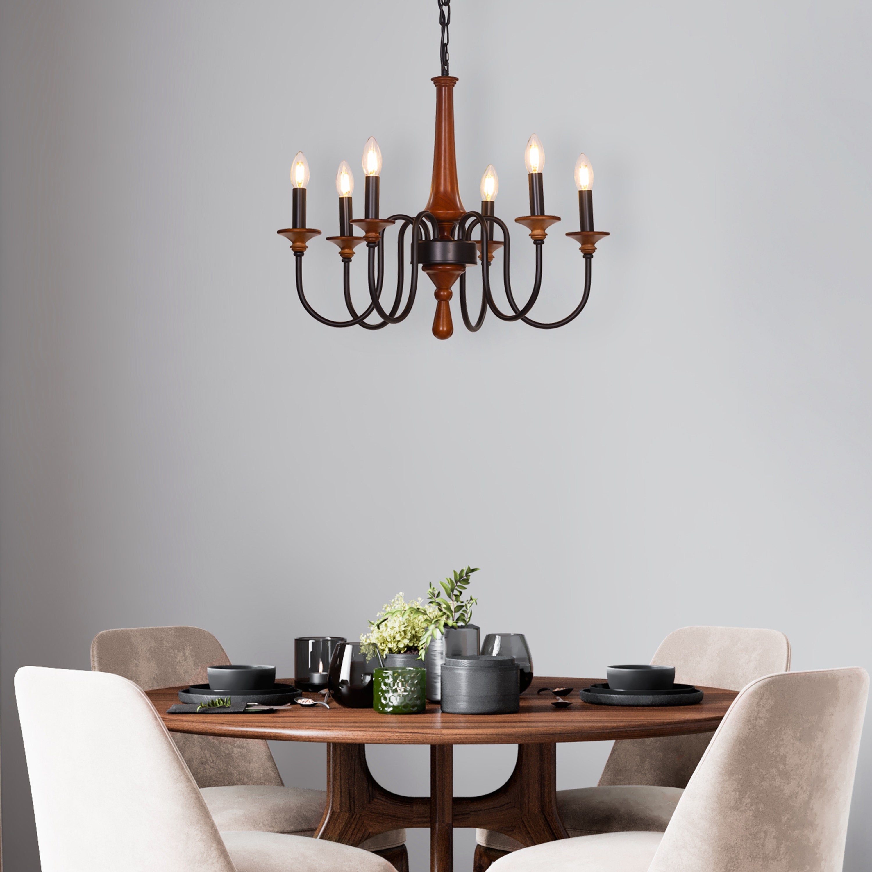 King's Way (Medium, Black &  Brown) Wooden Chandelier