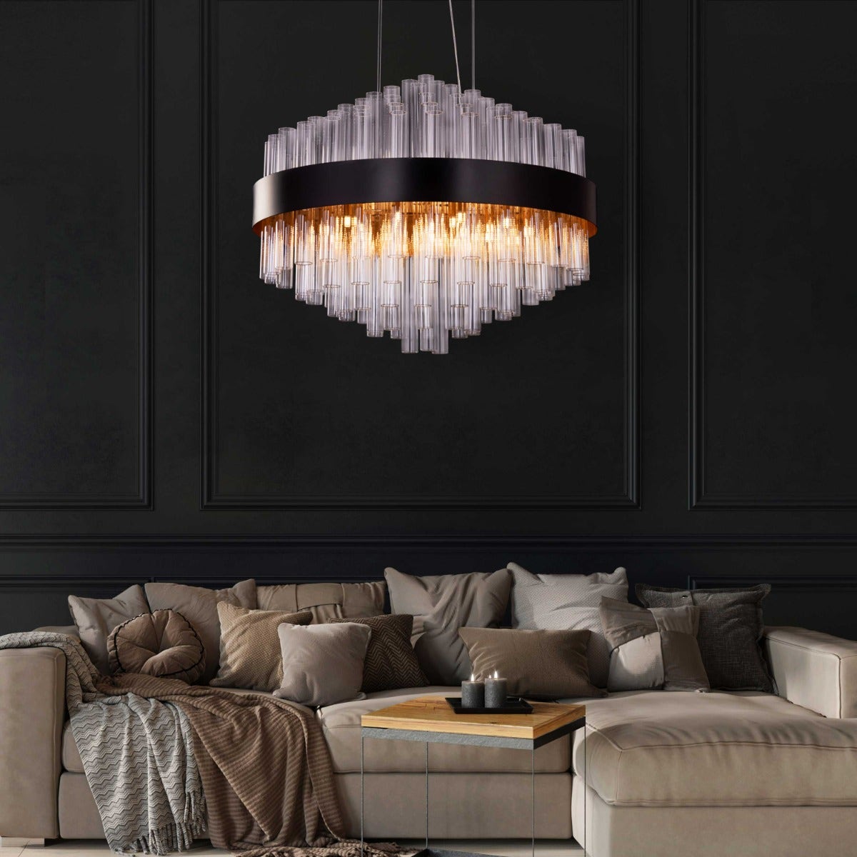 Bells & Whistles (Large, Round, Black) Glass Tube Chandelier