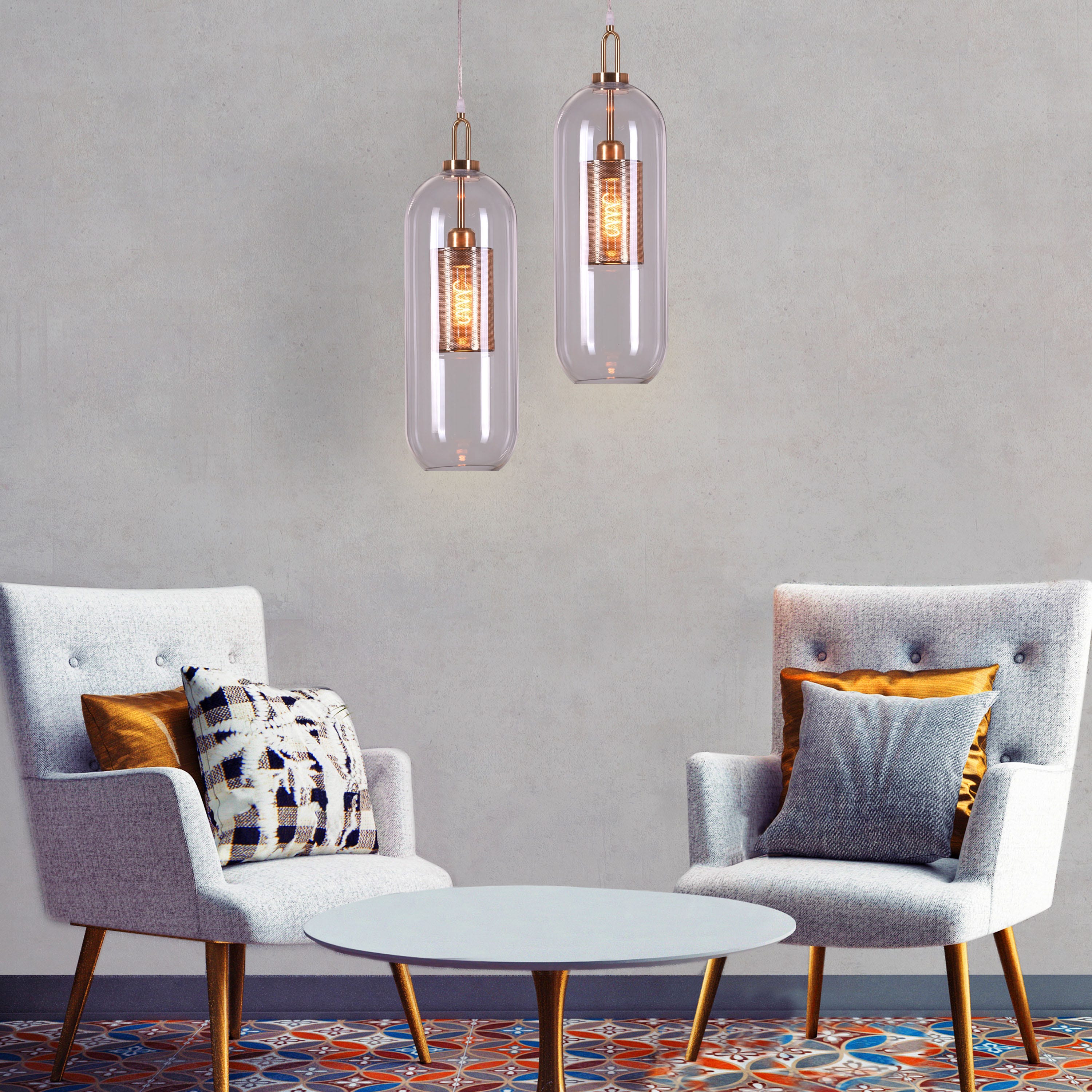 Good To Glow (Long, Gold) Clear Glass Pendant Light